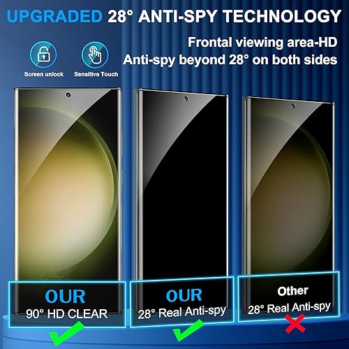 Miniatura 2 de letosan Protector de pantalla de privacidad para Galaxy S23 Ultra, vidrio templado 9H, soporte de huella digital ultrasónico, curvado en 3D,