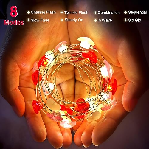Miniatura 6 de Guirnalda de luces para decoración del día de San Valentín, paquete de 2 unidades en total de 26 pies, 80 luces LED de color blanco, rosa, rojo,