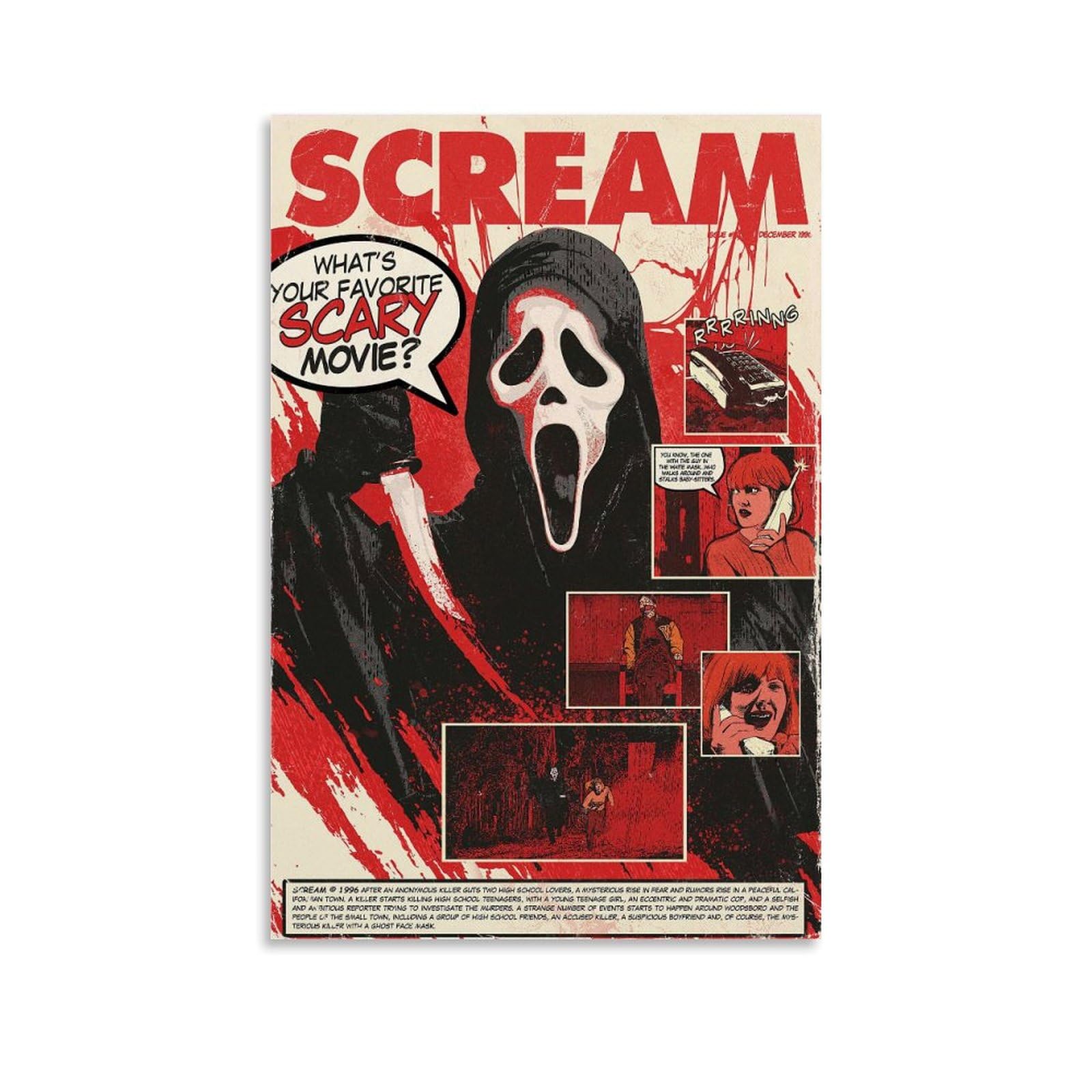 Mensise Scream 1996 Vintage Movie Poster Music Posters for Room Aesthetic Canvas Wall Art Bedroom Decor12x18inch(30x45cm)