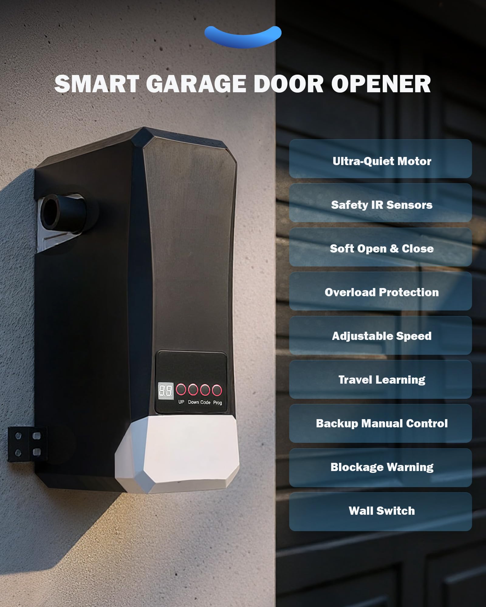 ZUMI Apriporta automatico per garage, apriporta da garage a parete con sensori a infrarossi di backup manuali, telecomandi, dispositivo di accesso intelligente per garage, per apertura e chiusura