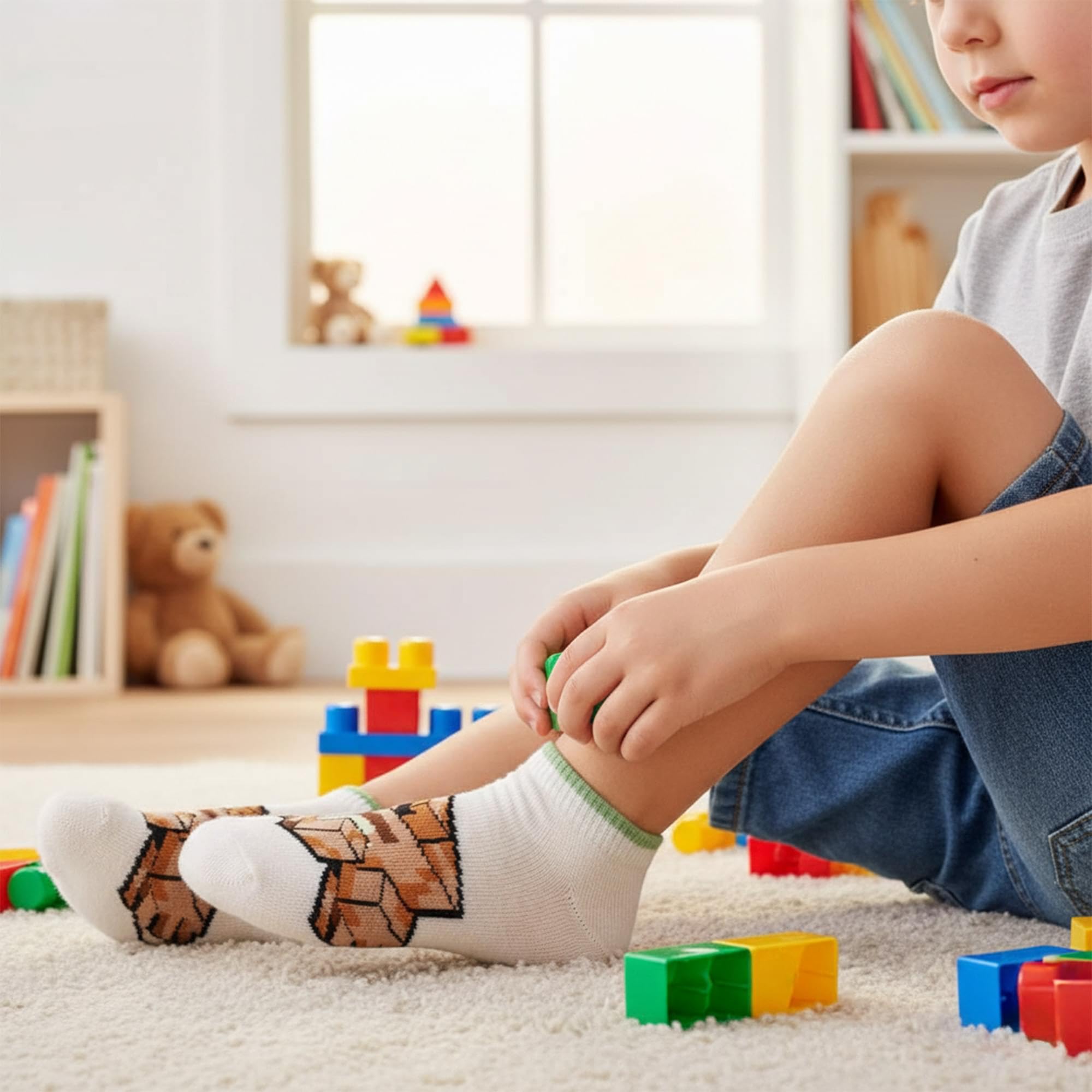 Minecraft Jungen No Show, Assorted Pack of 6 Pairs Socken für Kinder, Mehrfarbig/Meereswellen (Ocean Tides), 18-25.5 EU