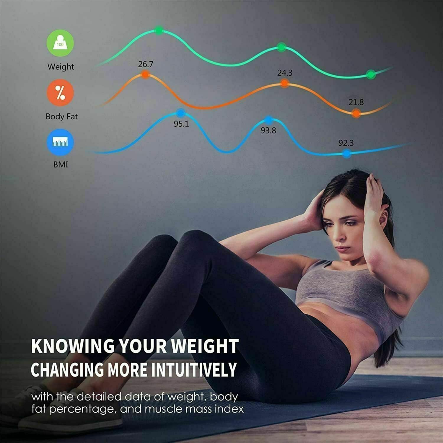 SQUADO Bilancia pesapersone smart digitale Impedenziometrica elettronica professionale per il Controllo del Peso e il Monitoraggio della Salute – misura massa magra e grassa, BMI - Bluetooth