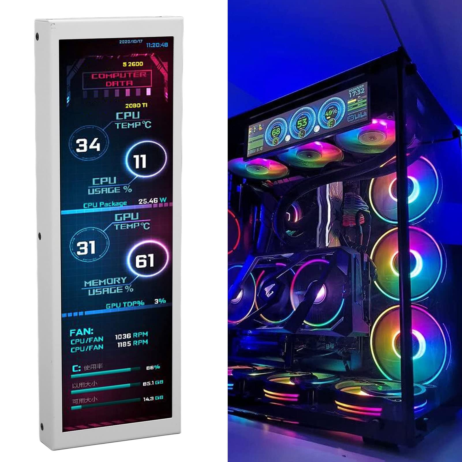 Monitor di temperatura, monitor di CPU, RAM e GPU, protezione oculare, supporto, per impiegati in ufficio, studenti, professionisti IT, gamer e tutti gli utenti di PC