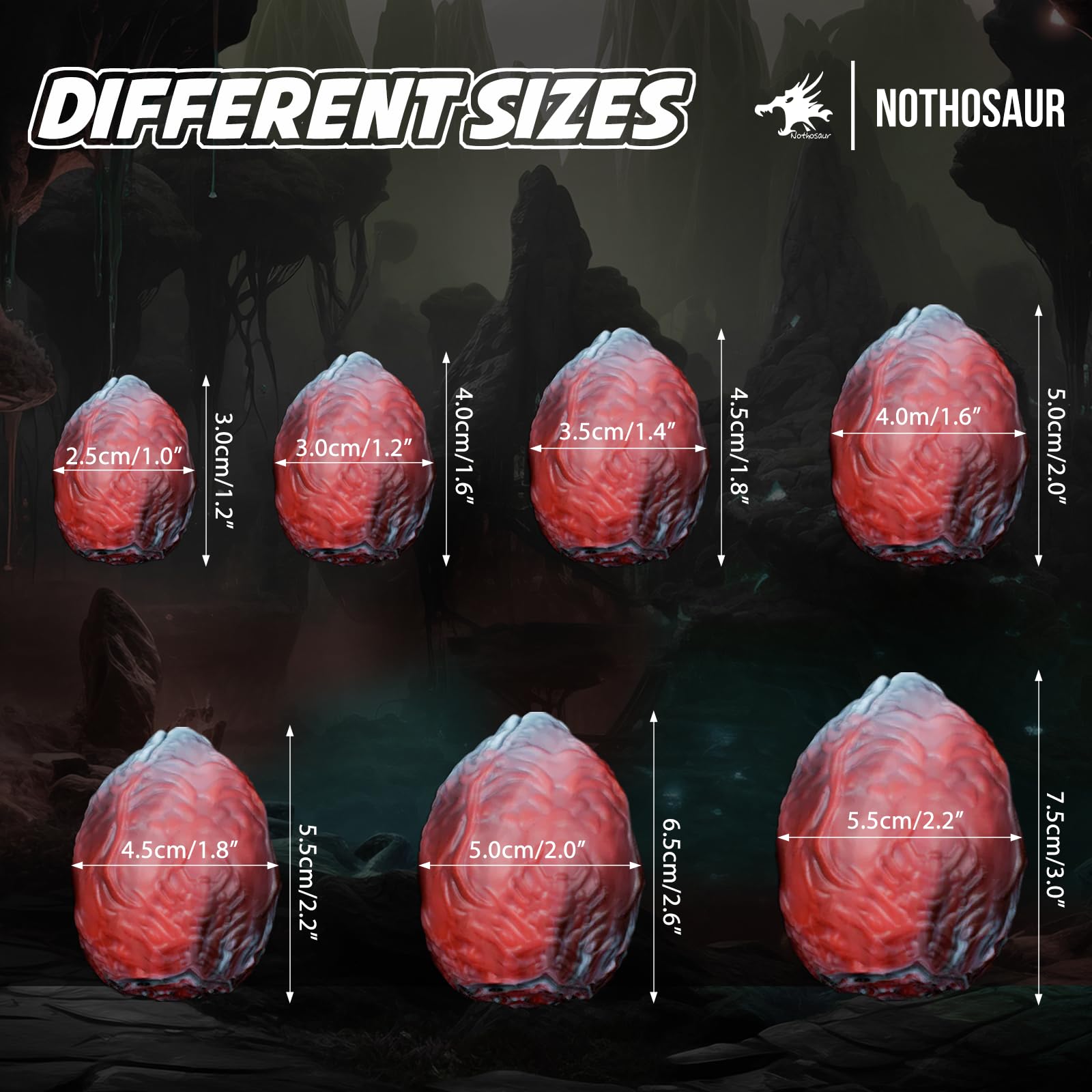 Set of 3, Nothosaur Big OGG 2 inch (5cm) Handmade Platinum Silicone Egg Waterproof Fantasy Stimulator Squishy Eggs for Ovipositors - Random Color: 2 inches Random Color