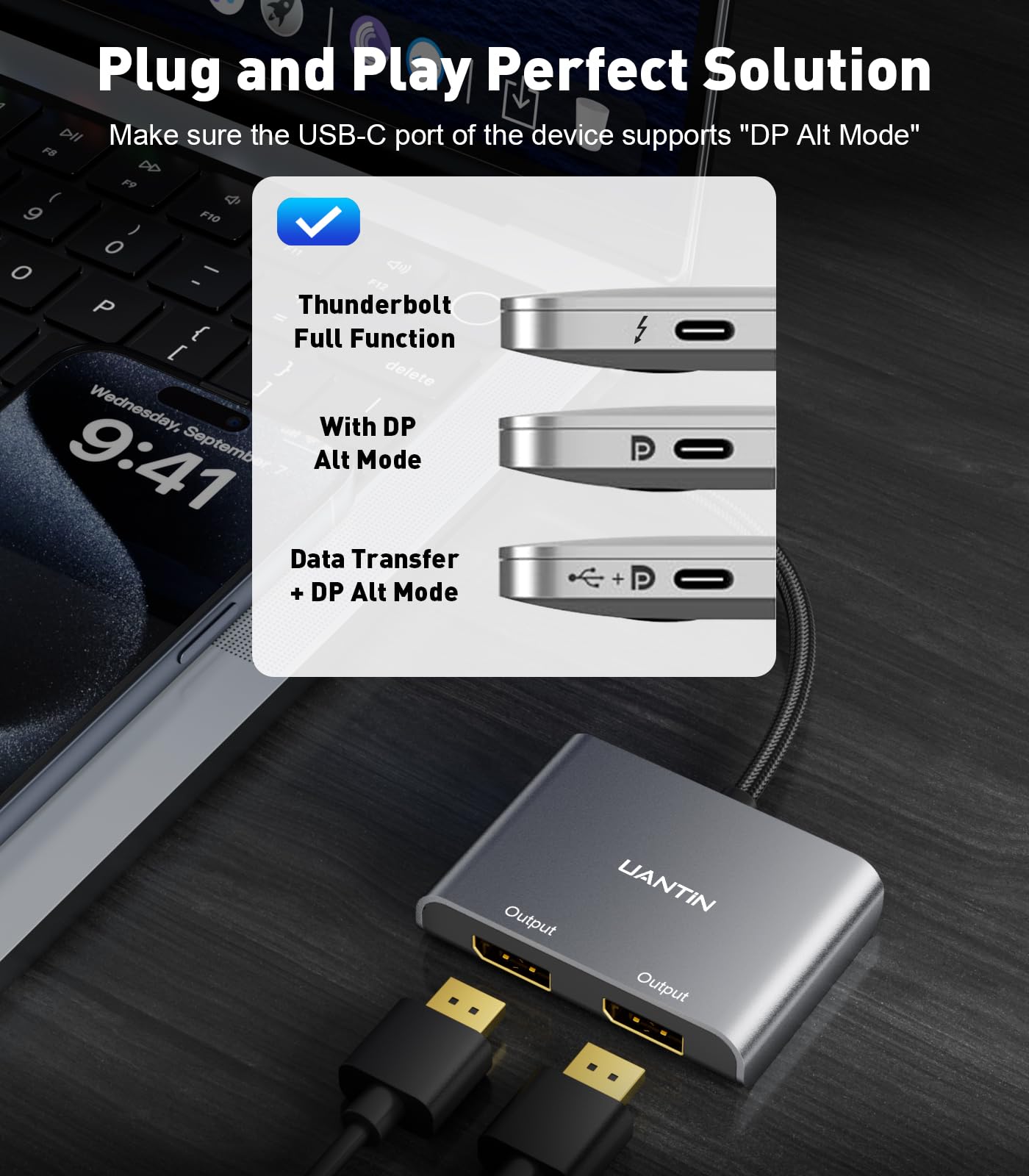 Alt Mode Displayport Type C Com 3-Port USB-C Multi-Monitor Adapter