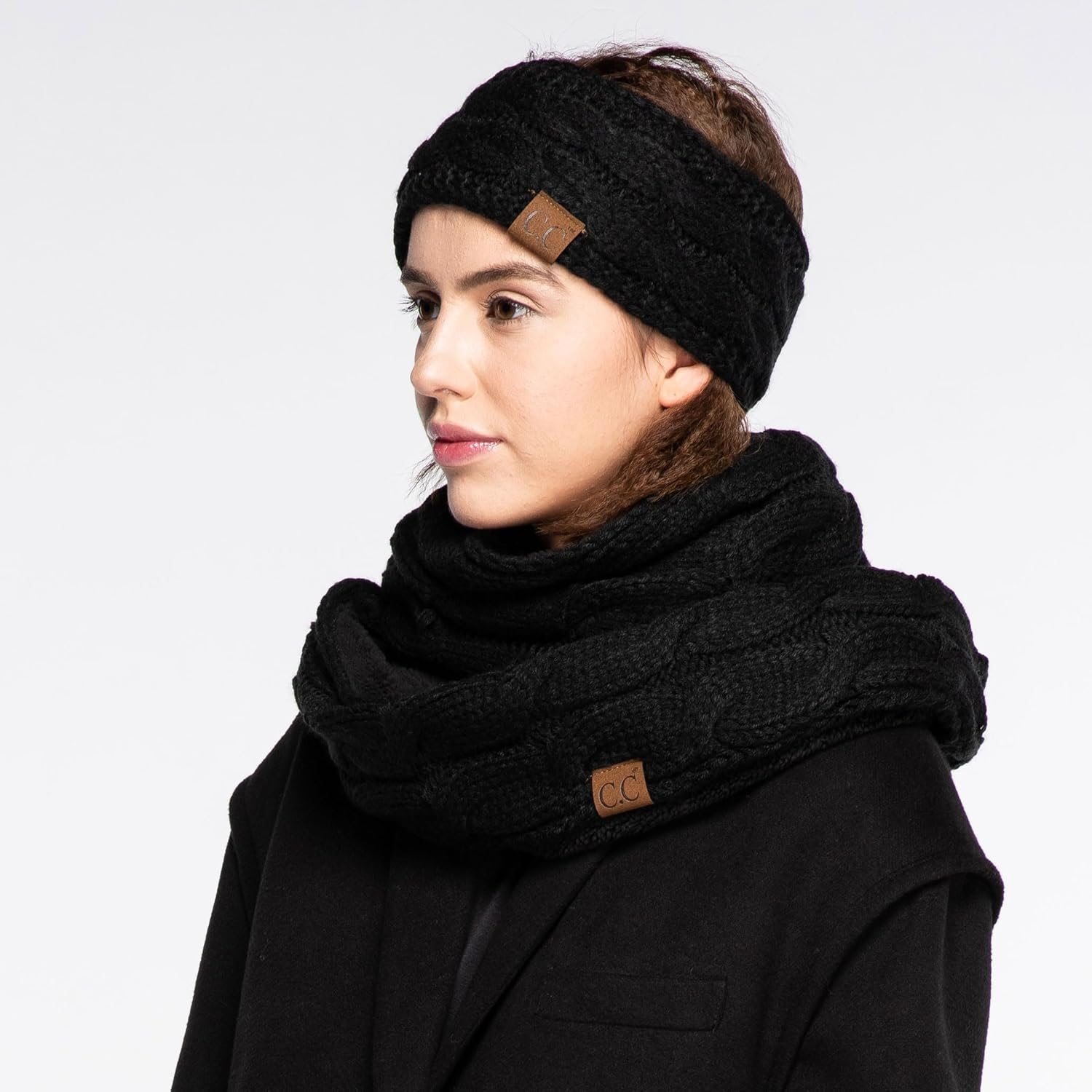 C.C Winter Fuzzy Fleece Lined Thick Knitted Diagonal Stripes Criss-Cross Pattern Headband Headwrap (HW-2060) - Image 6