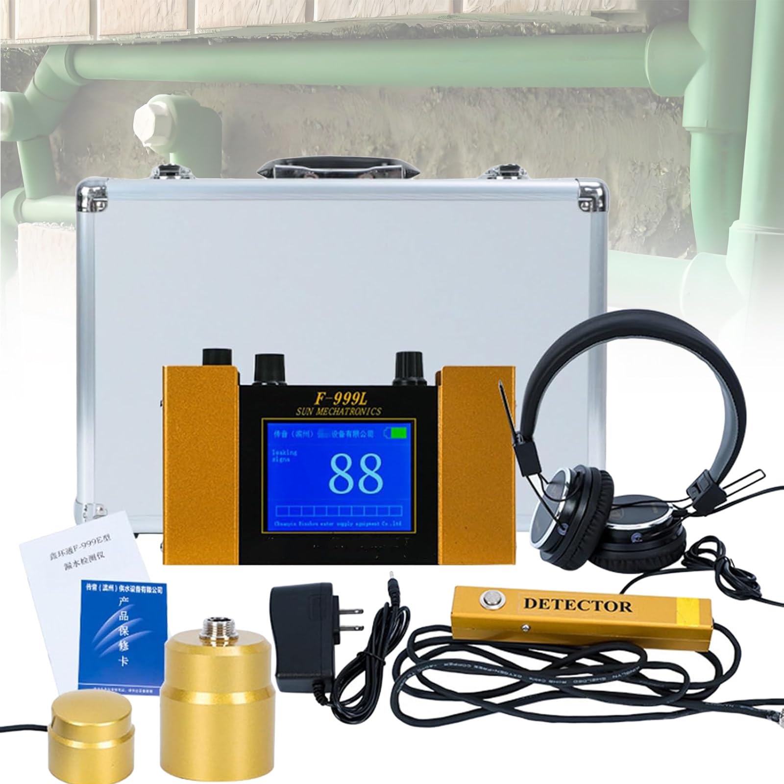 Kit de détecteur de fuite d'eau – Capteur de fuite souterrain, géophone pour piscine et maison, 4 modes de fréquence, moniteur de fuite de tuyau d'eau