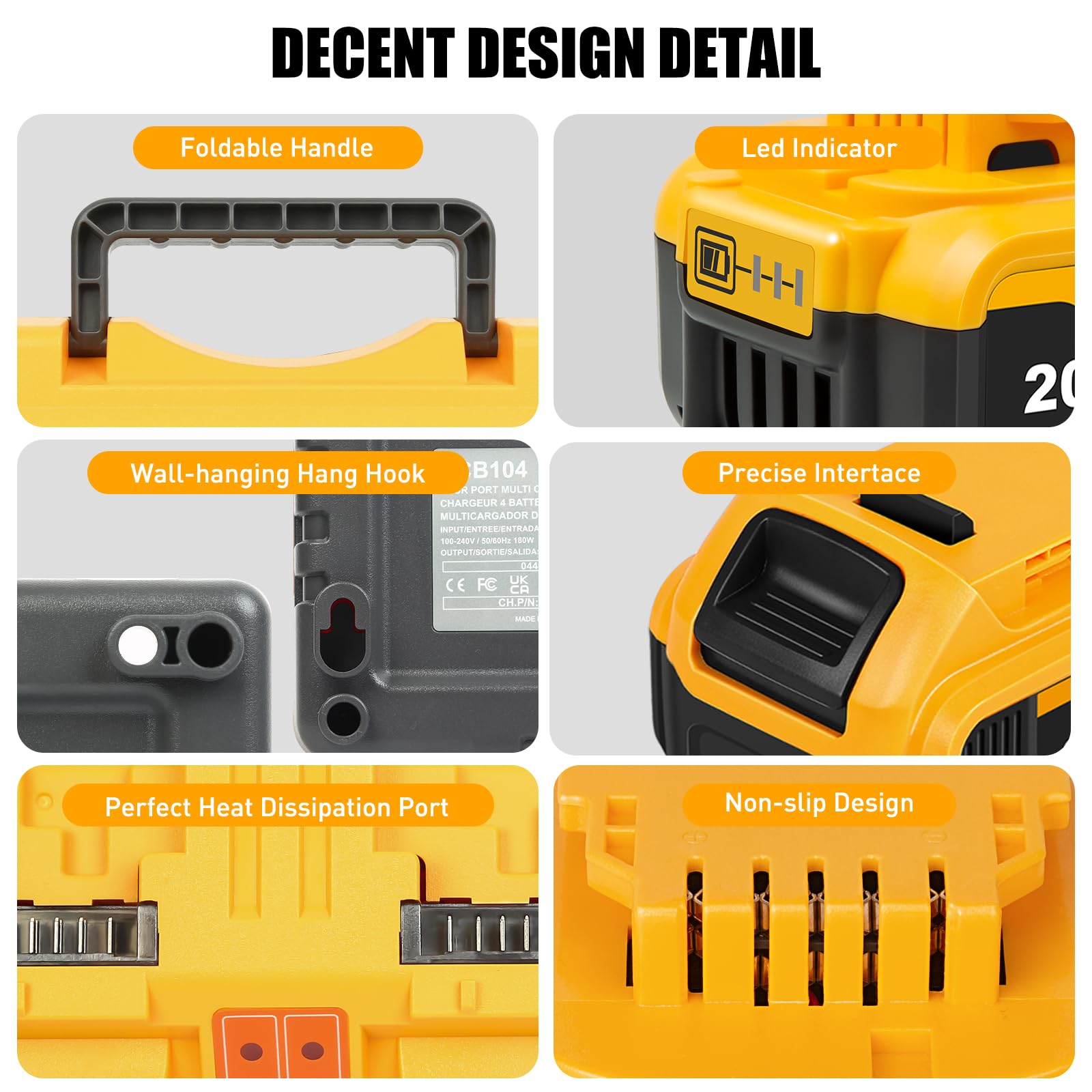 TOMAPEX Paquete de 4 baterías de iones de litio de 20 V máximo (5.0 Ah) con cargador rápido, compatible con DeWalt DCB200, DCB201, DCB203, repuesto de alta capacidad para herramientas DeWalt de 20 V