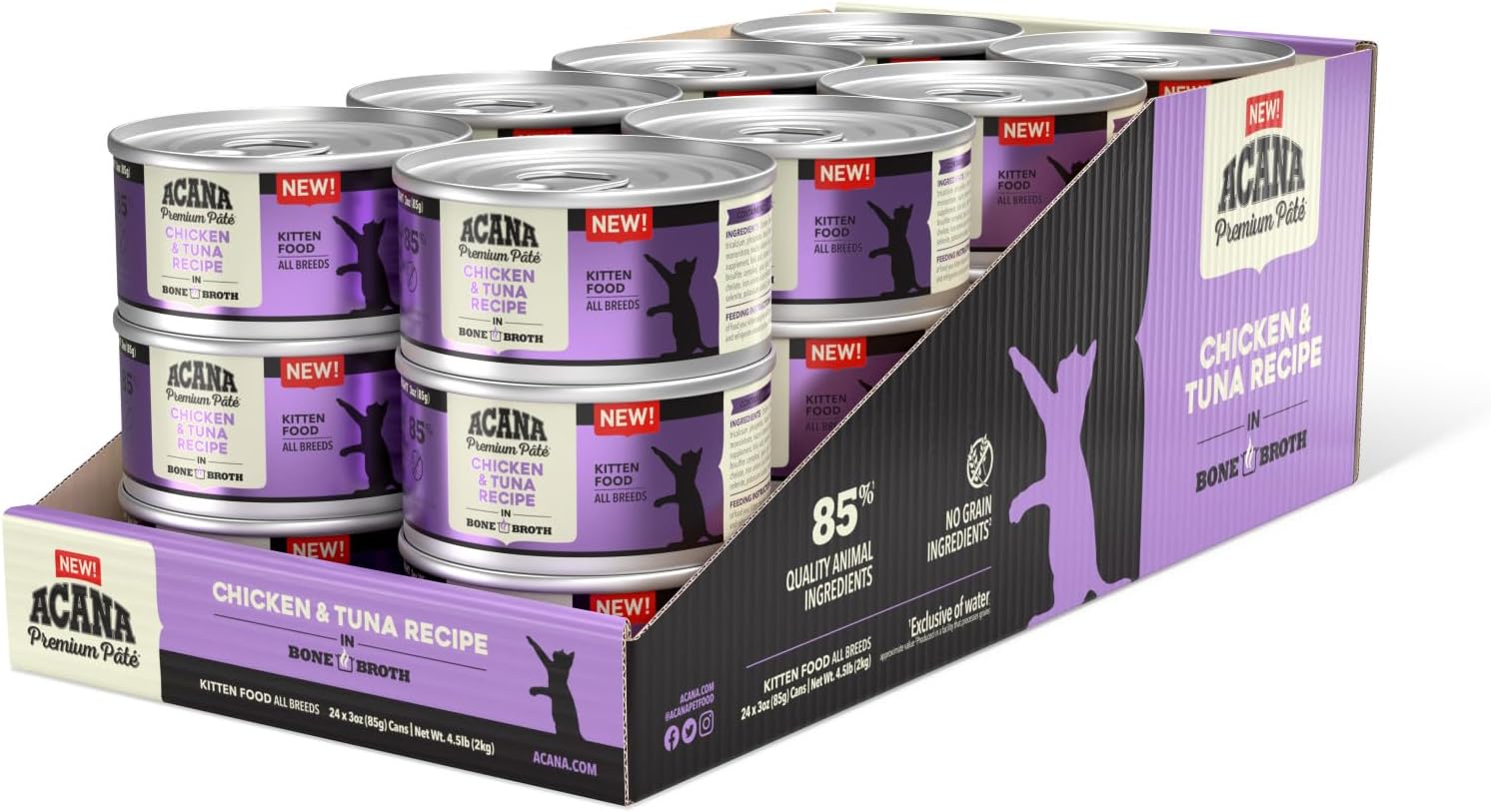 ACANA Premium Pate Kitten Wet Cat Food in Bone Broth Chicken + Tuna Recipe 3oz Cans (24 Count)