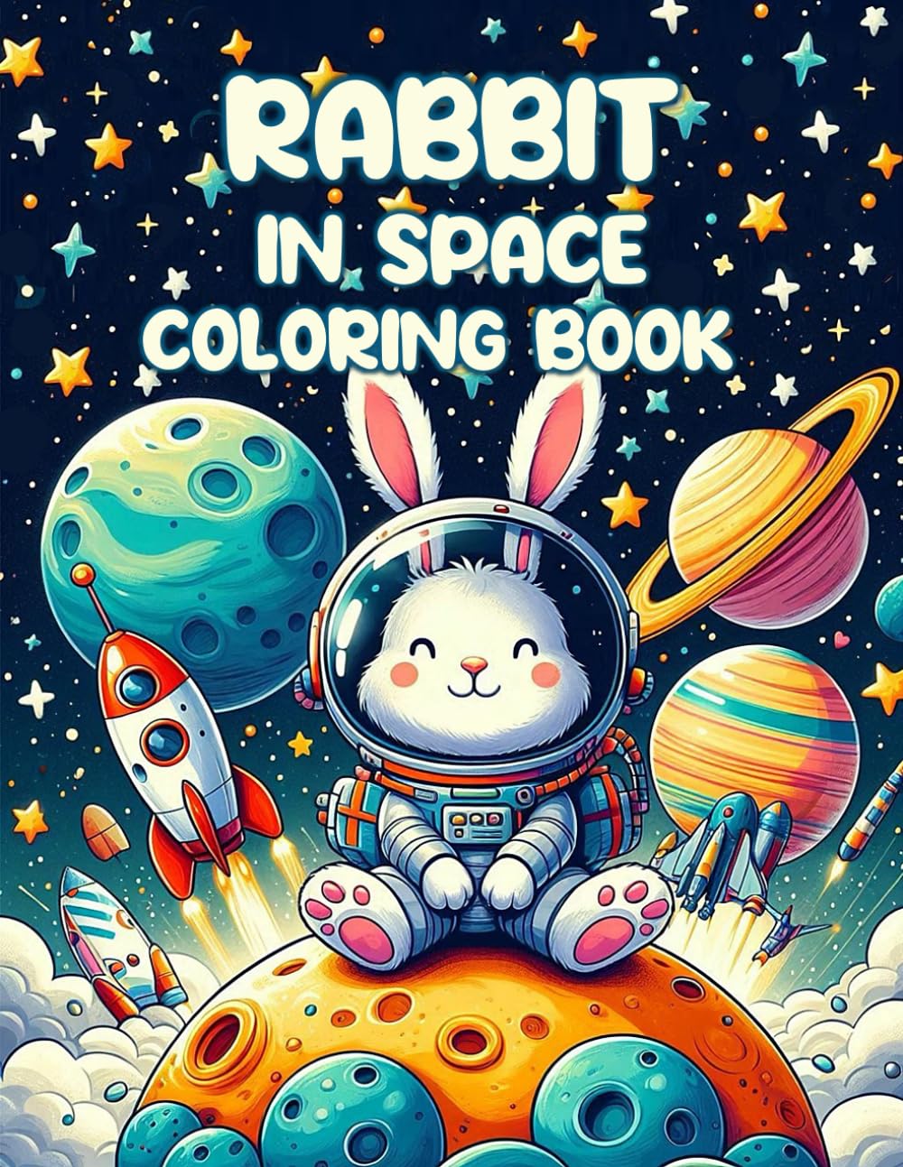 Rabbit In Space Coloring Book: Rabbit Astronaut Coloring Book, Outer Space Coloring Book For Kids, Bunny Coloring Book, Paperback