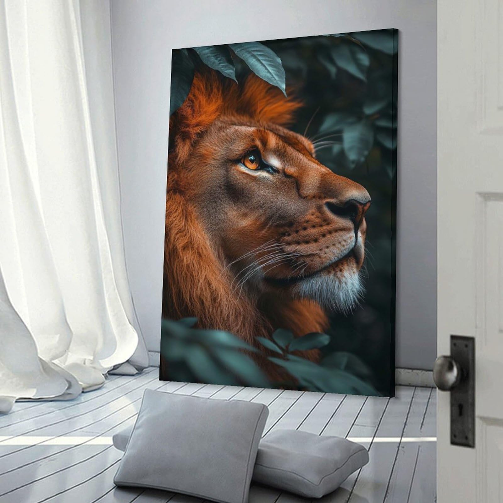 Junmoney Canvas Art Print Lion Portrait in The Jungle, 12x18inch(30x45cm), for New Homes, Bedrooms Or Workspaces, Thoughtful Wall Decor for Art Lovers