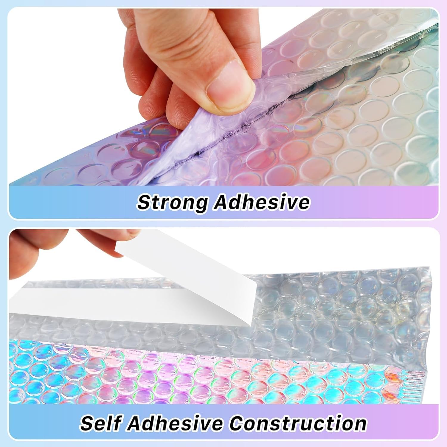 Lot de 25 enveloppes à bulles holographiques - 23 x 32 cm | Enveloppes postales autocollantes métalliques, rembourrées pour emballage d'expédition