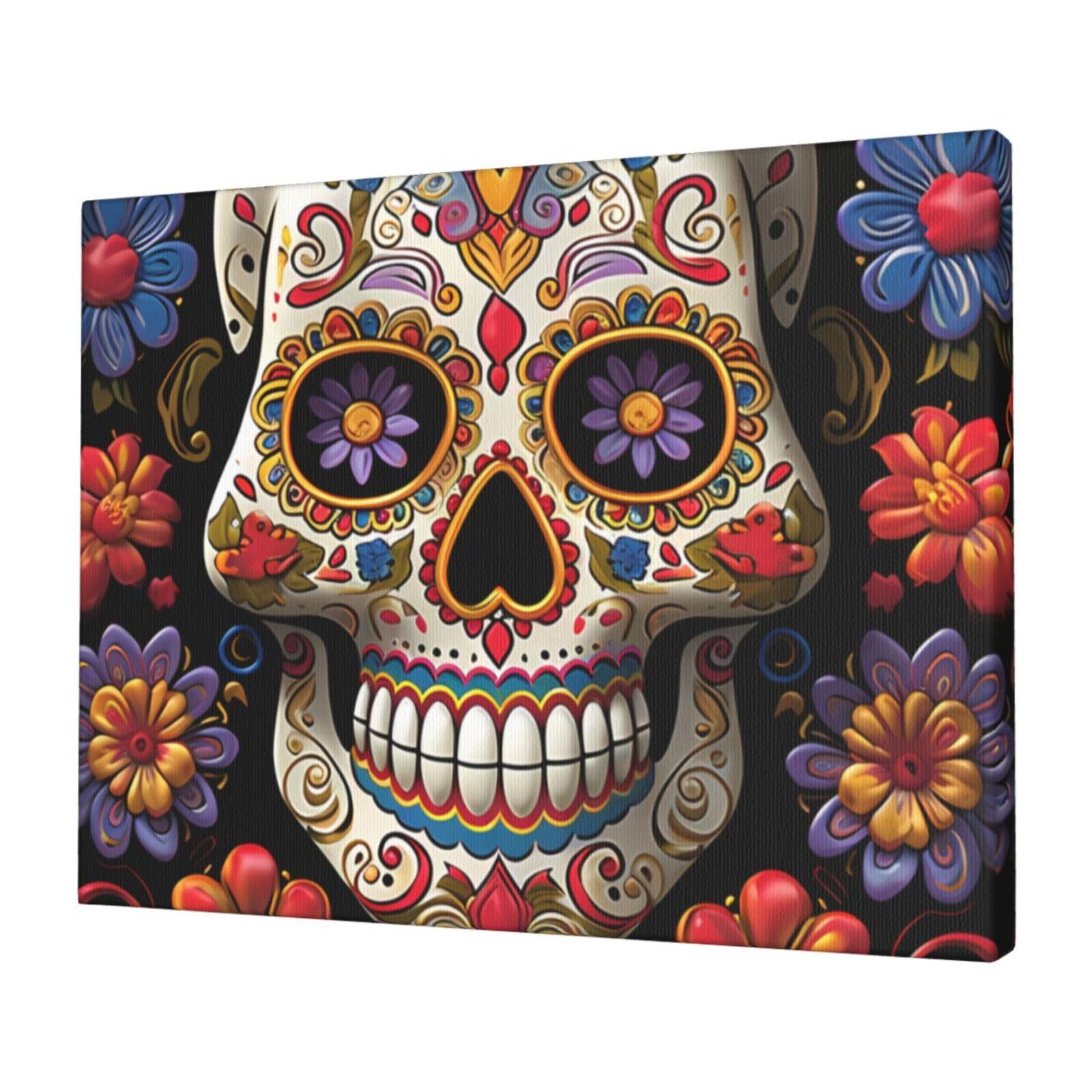 KLOPH Sugar Skulls Canvas Wall Art for Living Room 12"x16" Modern Artwork Painting for Bathroom Hanging Canvas Prints Aesthetic Wallart for Bedroom Kitchen Office Wall Decor