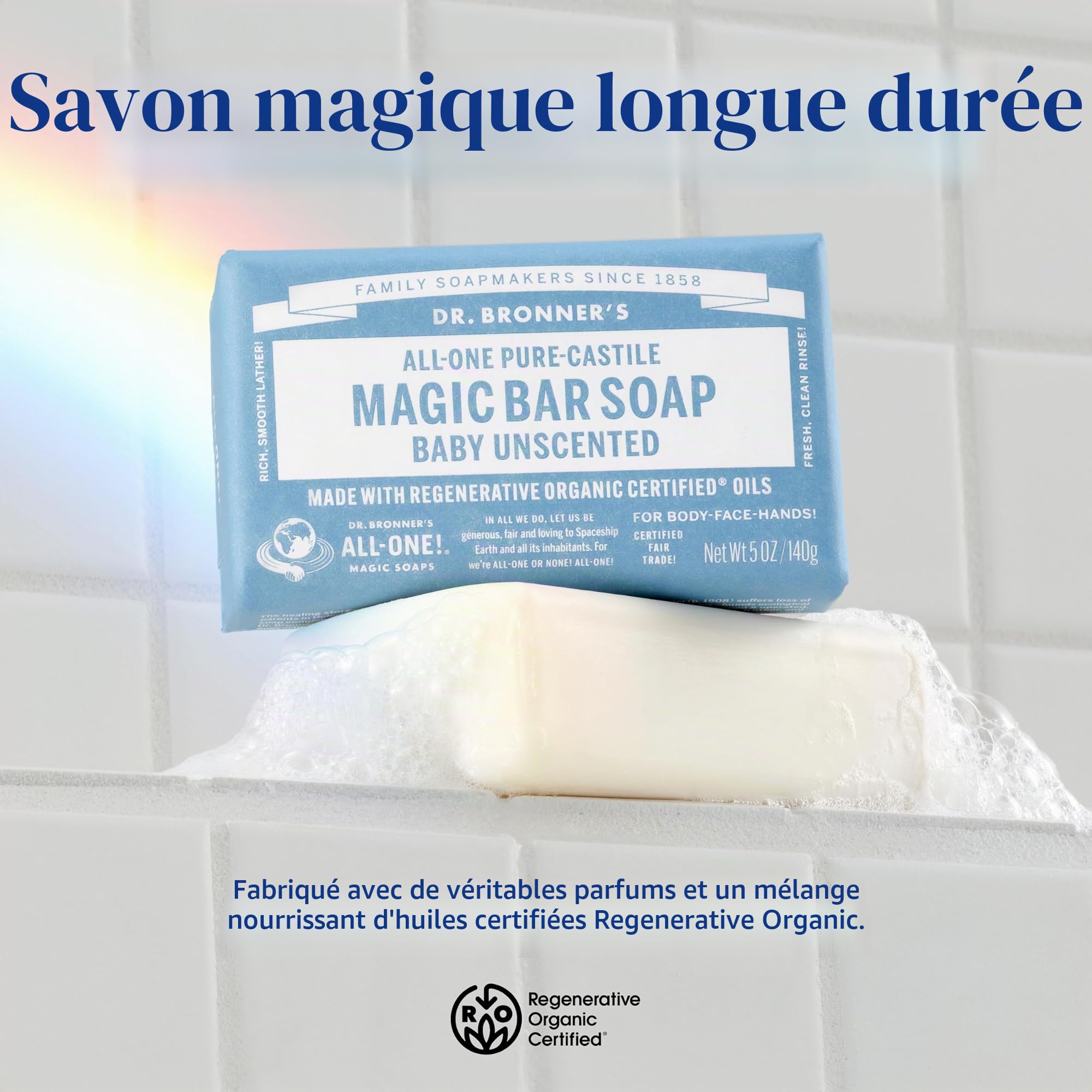 Dr. Bronner - Savon magique de «Pure-Savon de Castille, All-un bébé-doux, Bars 5 onces non parfumées (pack de 6)