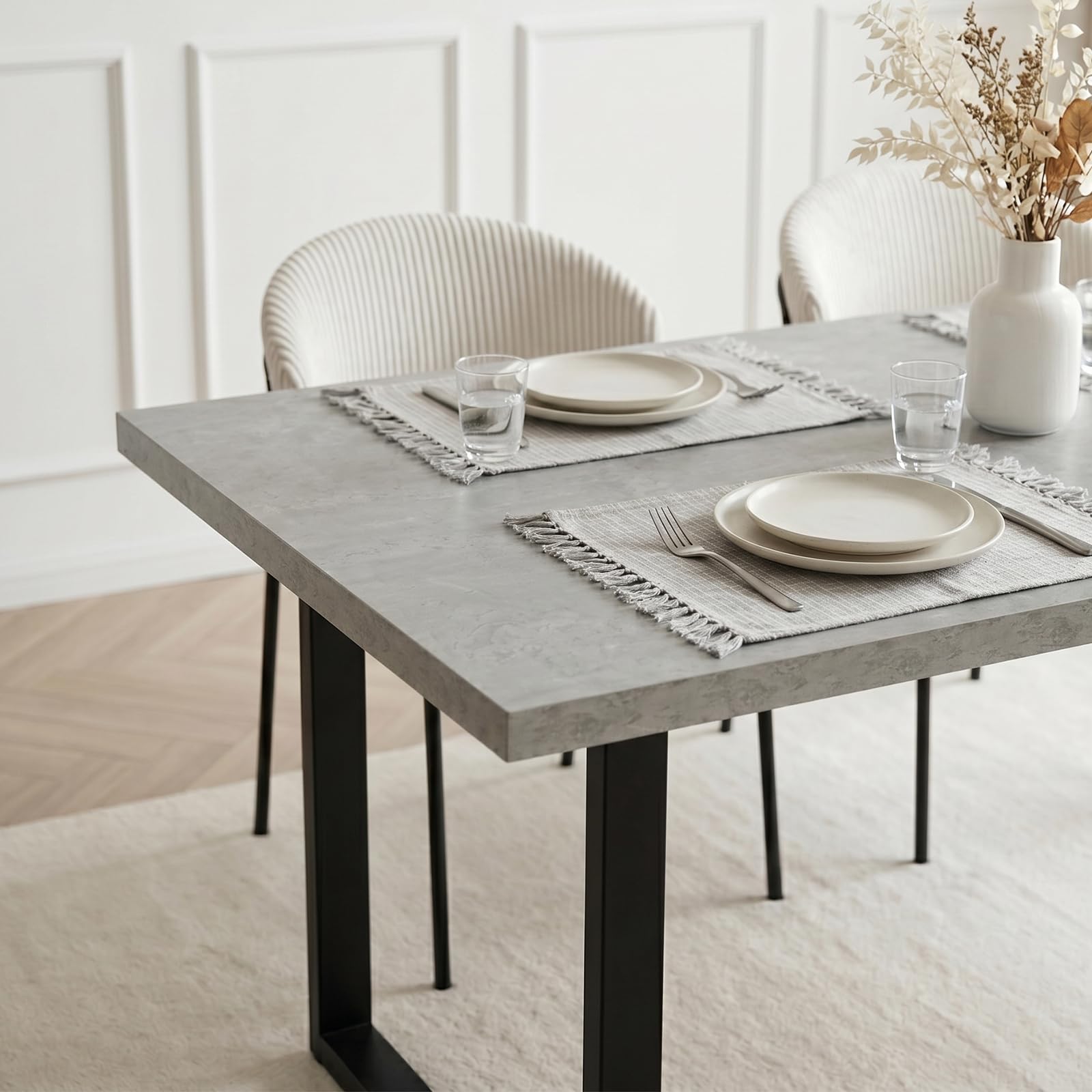JIEXI Esstisch, 110 cm, Grauer Küchentisch mit Schwarzen Metallbeinen, Moderner MDF Esstisch für 4-6 Personen, Platzsparend, für Küchen, Wohnzimmer, Büro (JA7054-110 cm, 1 Esstisch-110 cm)