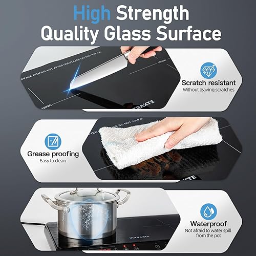 Miniatura 5 de Placa de cocción de doble inducción, quemador portátil doble para encimera con sensor táctil, placa de inducción de 1800 W, 2 quemadores, cocina