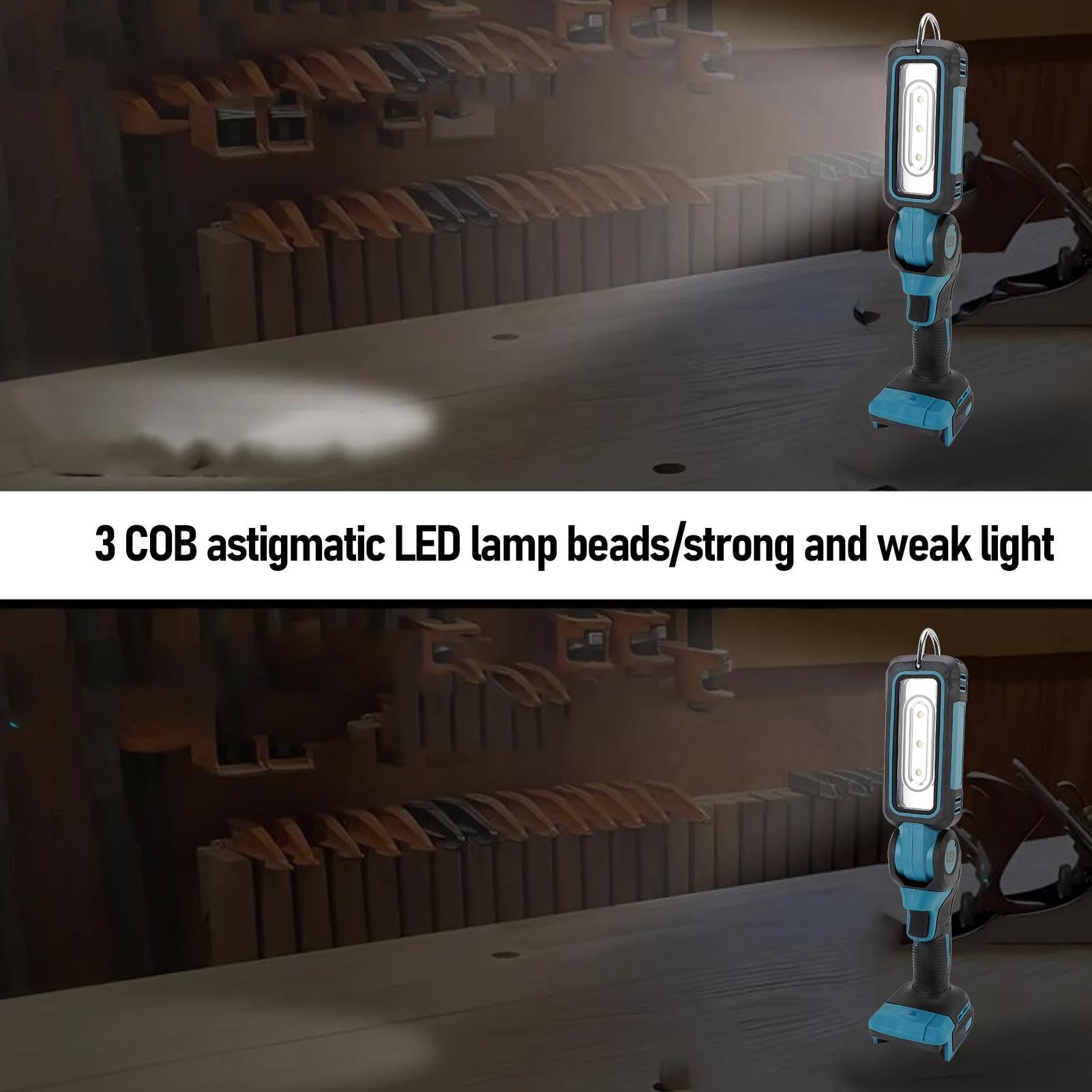 ViaGasaFamido Kabellose LED-Arbeitsleuchte, Robuster, um 90 Grad Drehbarer Kopf mit 2-stufig Einstellbarer Helligkeit von 500 Lm Bis 1000 Lm, für Bauprojekte Im Freien, 18-V-Batterie