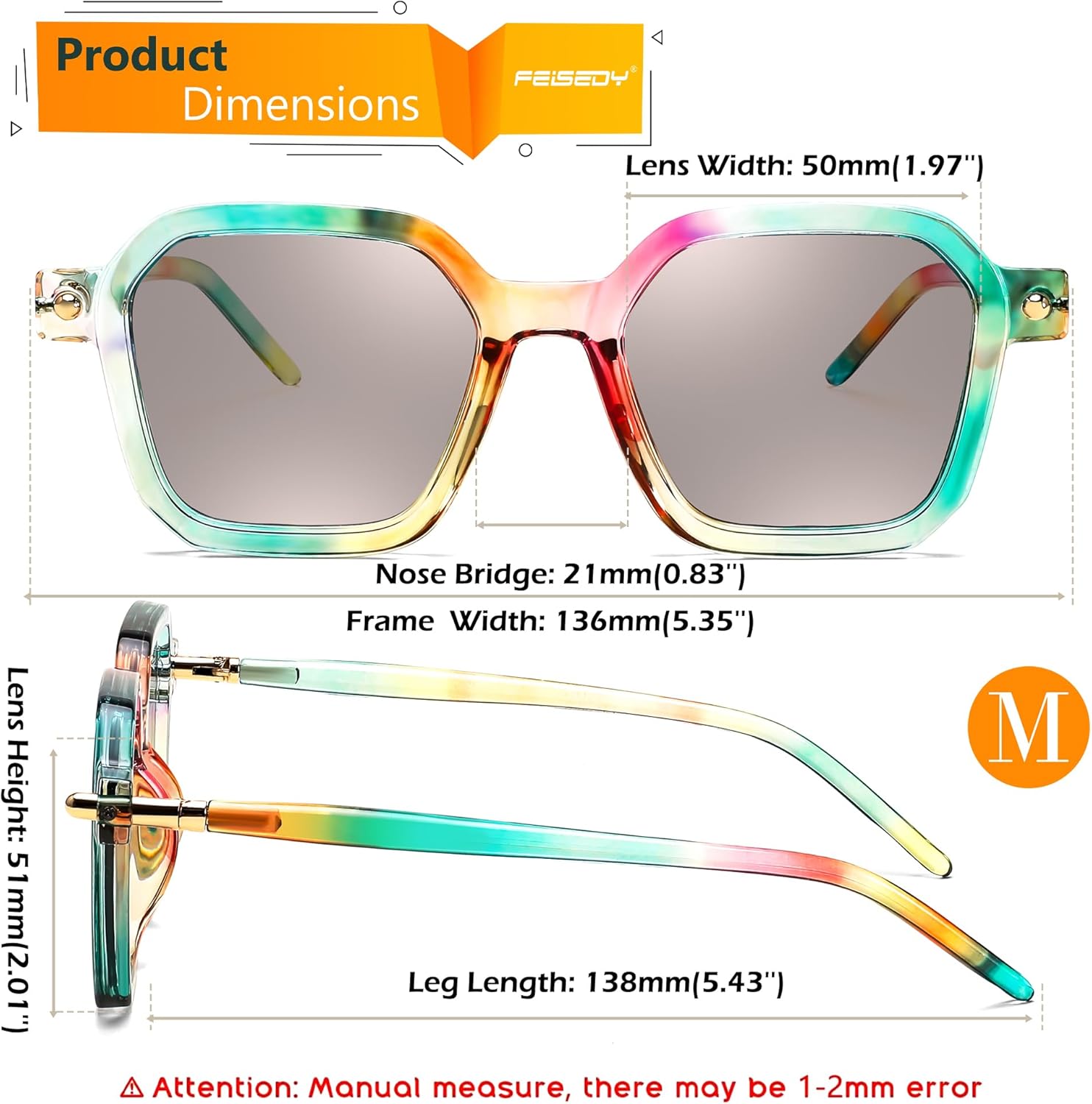 FEISEDY Vintage Square Sunglasses Men Women Classic Retro Trendy Large Frame UV400 Sun Glasses B0154 - Image 5