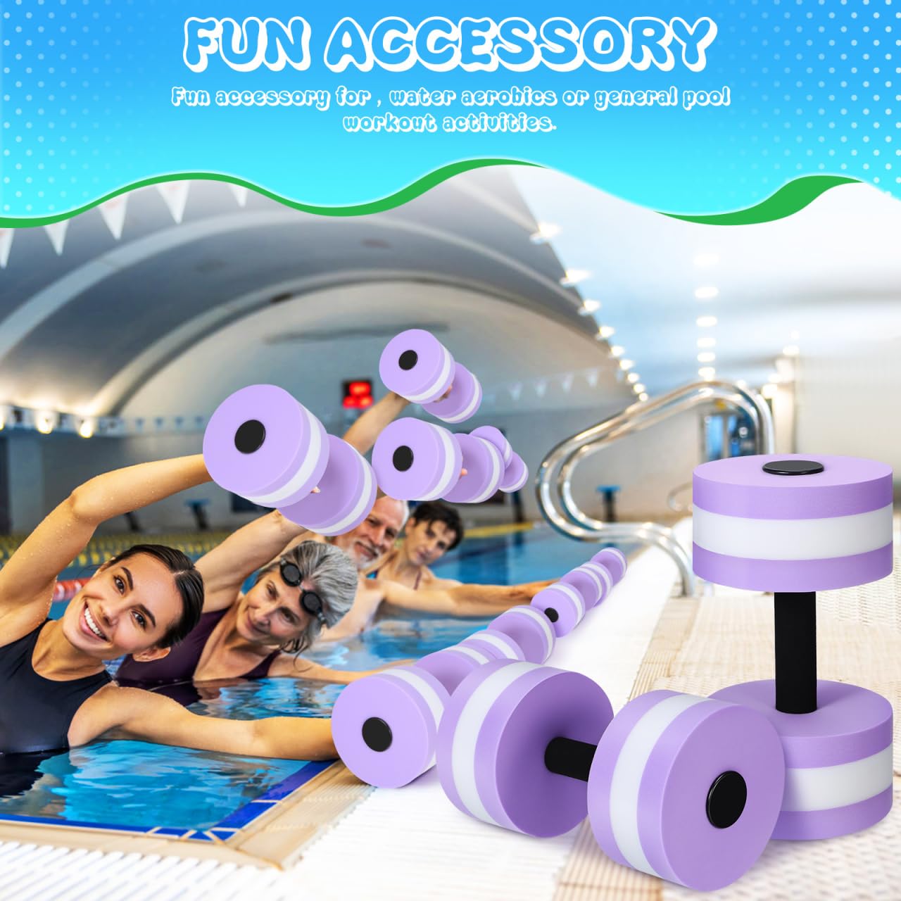 DOITOOL Lot de 2 haltères aquatiques pour exercices de piscine, haltères aquatiques en EVA, résistance à l'eau, haltères d'aérobic, équipement d'entraînement de piscine, violet