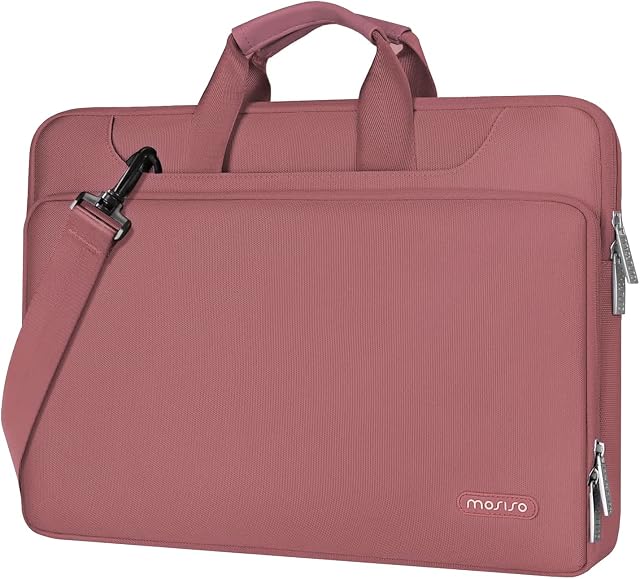 MOSISO 360 Sac d'ordinateur portable de protection 15.6 sac d'ordinateur de 15-16 pouces compatible avec MacBook Air 15 inch/Pro 16 de pouce, HP,Dell,Lenovo,Asus,Notebook, étui de port d'ordinateurs portables avec sangle et poignée, Rose poussiéreuse