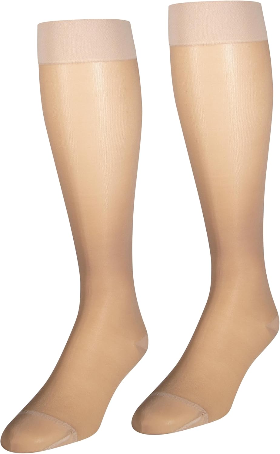 NuVein Sheer Compression Stockings, 15-20 mmHg Support, Women's Medium Denier Nylons, Knee High, Closed Toe, Light Beige, Medium