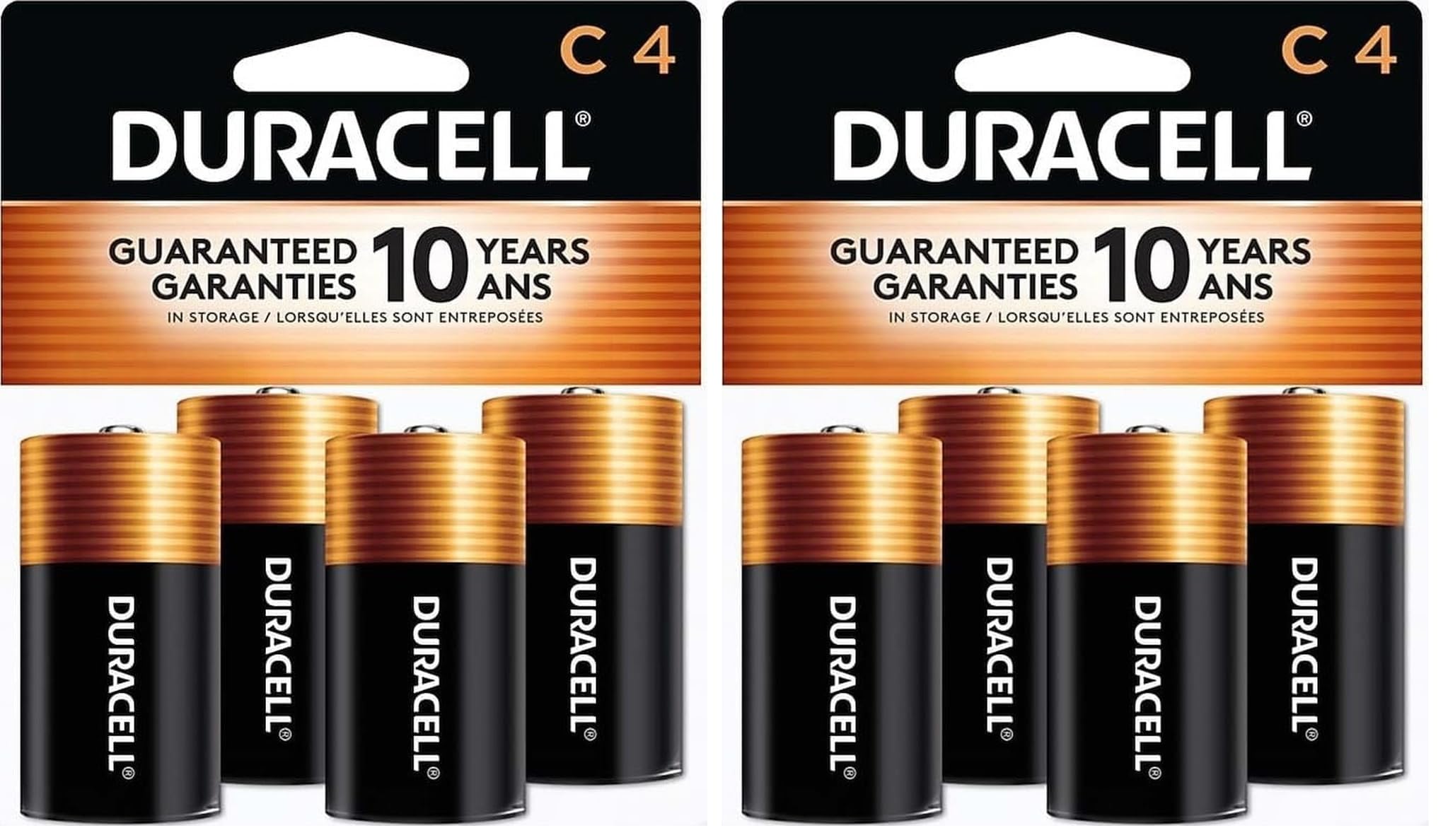 Duracell Coppertop C Batteries, 4 Count, Battery with Long-Lasting Power, All-Purpose Alkaline C Battery for Household and Office Devices (Pack of 2)