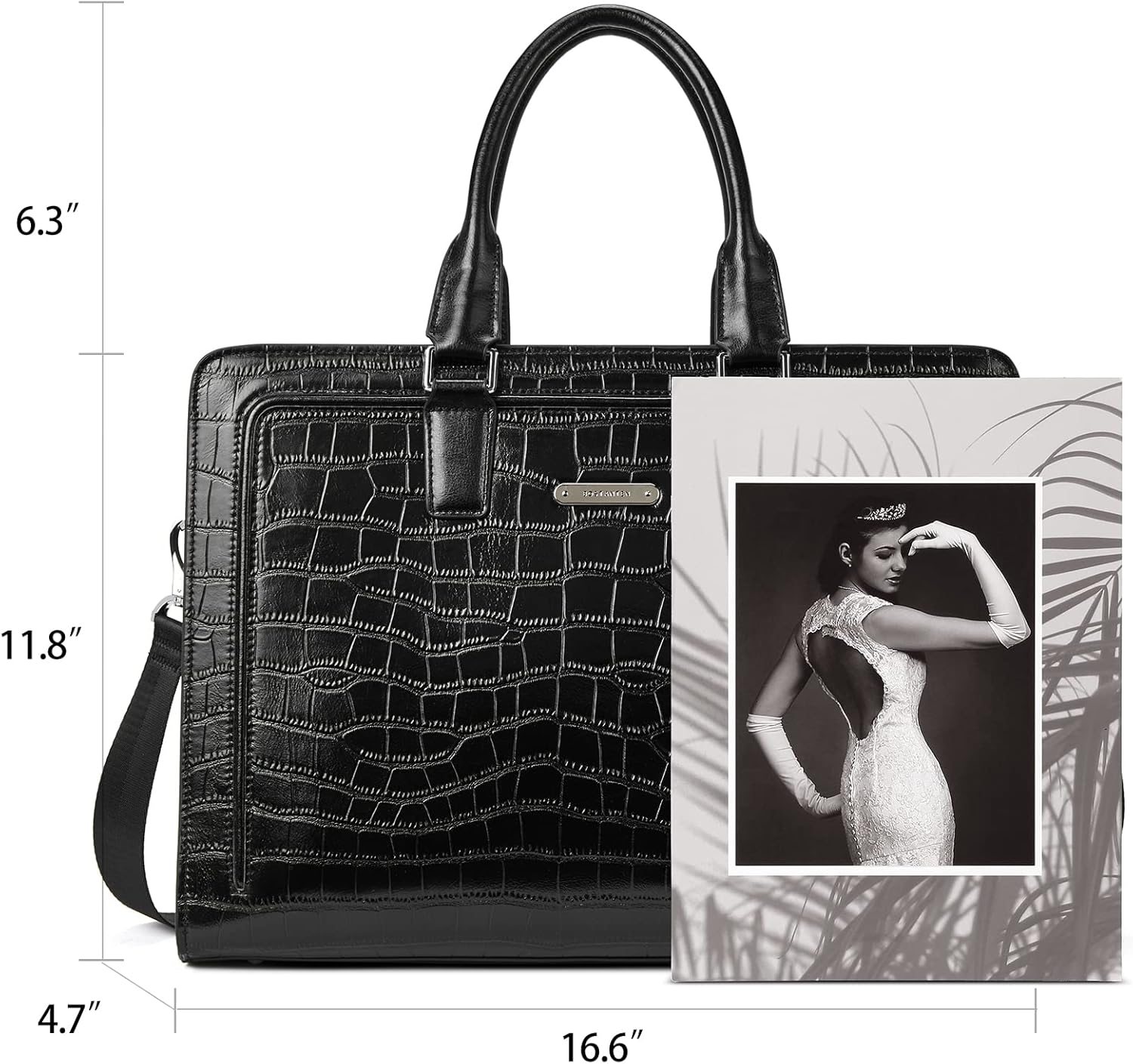 BOSTANTEN Women Genuine Leather Briefcase Tote Business Vintage Handbag 15.6" Laptop Shoulder Bag Brown | Genuine Leather, Business, Vintage, 15.6" Laptop - Image 2