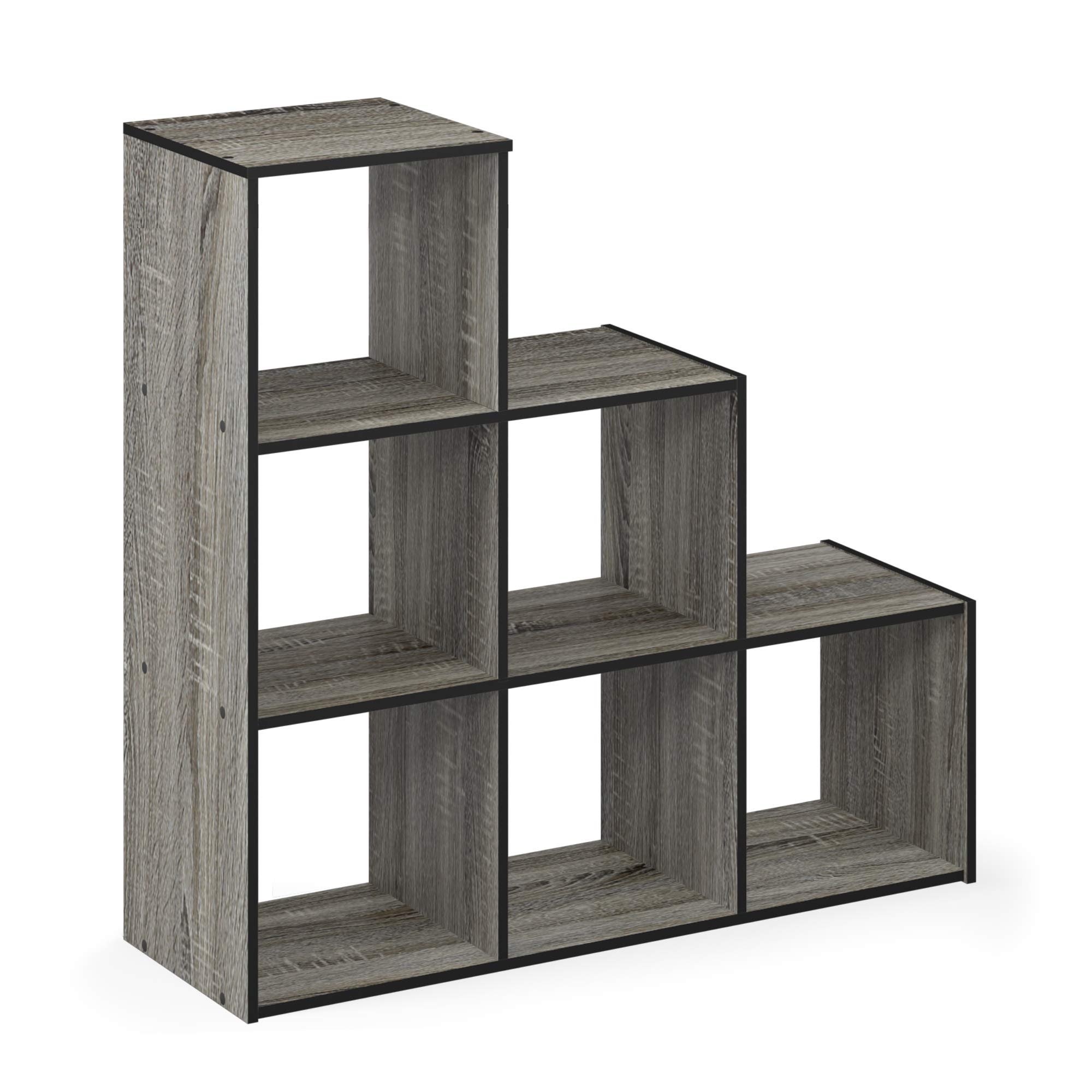 Furinno Pelli kubischer Aufbewahrungsschrank mit 6 Fächern, holz, Französische Eiche Grau/Schwarz, 30 x 92.51 x 91.11 cm