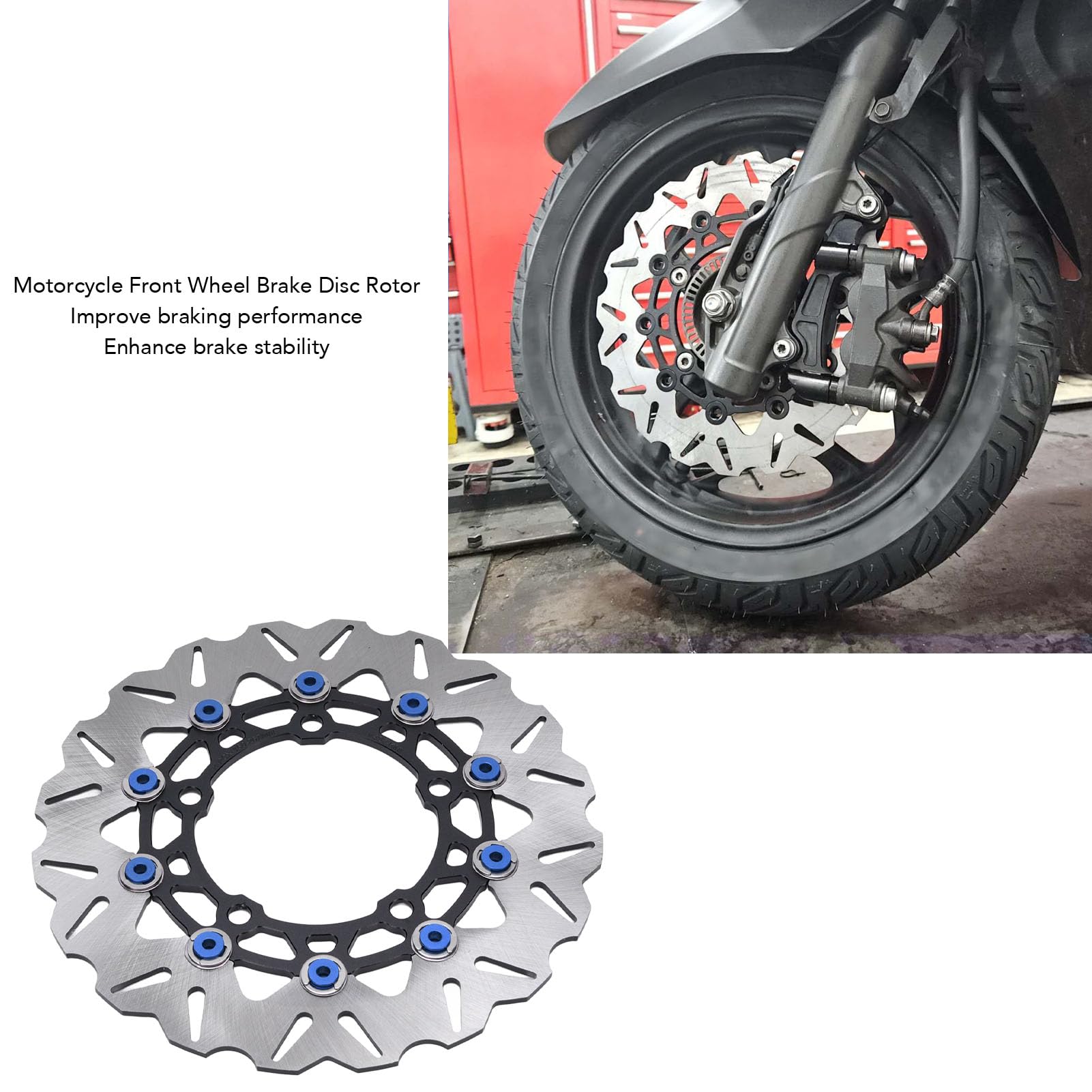 RiToEasysports Rotore del Freno a Disco della Ruota Anteriore da 300 Mm Rotore del Freno a Disco Anteriore in Acciaio Inossidabile con in Alluminio CNC Design Flottante per 2017-2025 (BLUE)