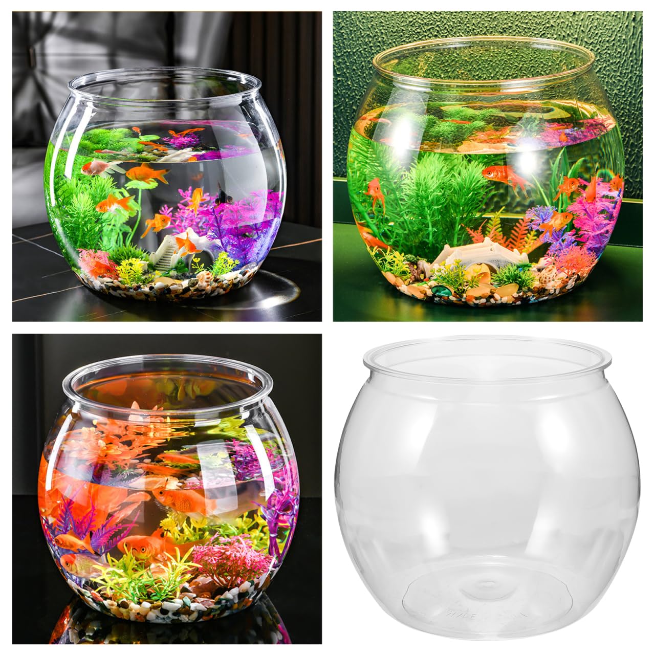 Bol À Poisson Transparent Petit Aquarium Rond en Plastique Bocal À Poissons pour Betta Facile À Nettoyer pour Poissons Tortues Et Petits Reptiles Décoration Maison Bureau