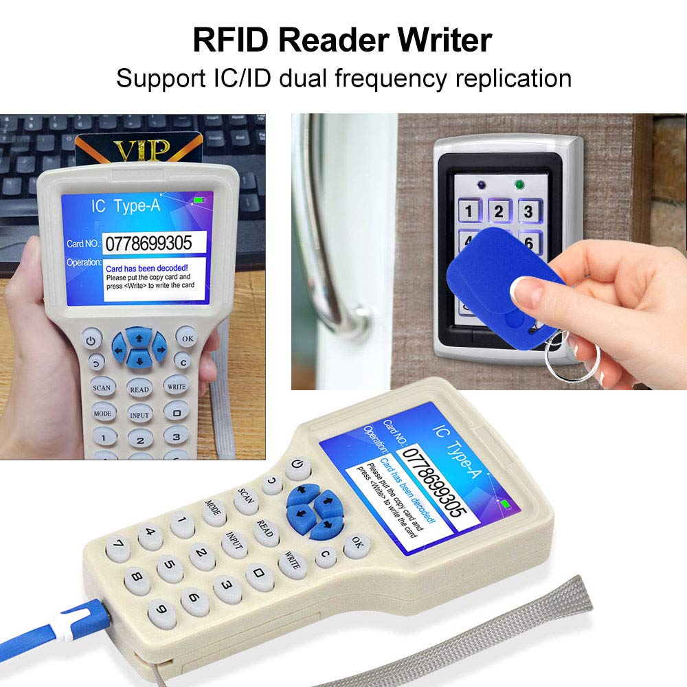 FTtes RFKits Fotocopiatrice Portatile USB RFID ID IC Card Writer con Funzione di Decodifica Completa viene Fornito con Software Gratuito, tra cui 10 Portachiavi da 2 in 1 a Doppia Frequenza Scrivibili