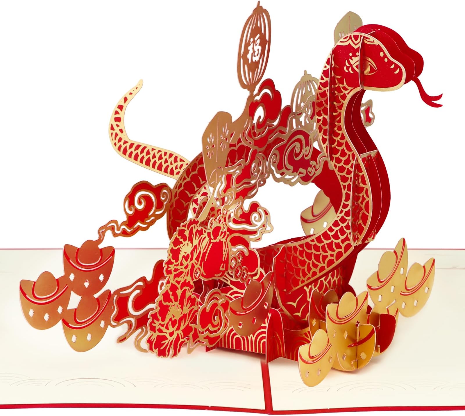 WhatSignChinese New Years Cards 2025-3D Pop Up Cards Year of The Snake Greeting Cards Lunar New Year Cards for Kids Family Friends Spring Festival Happy Chinese New Year Gifts Cards with Envelope