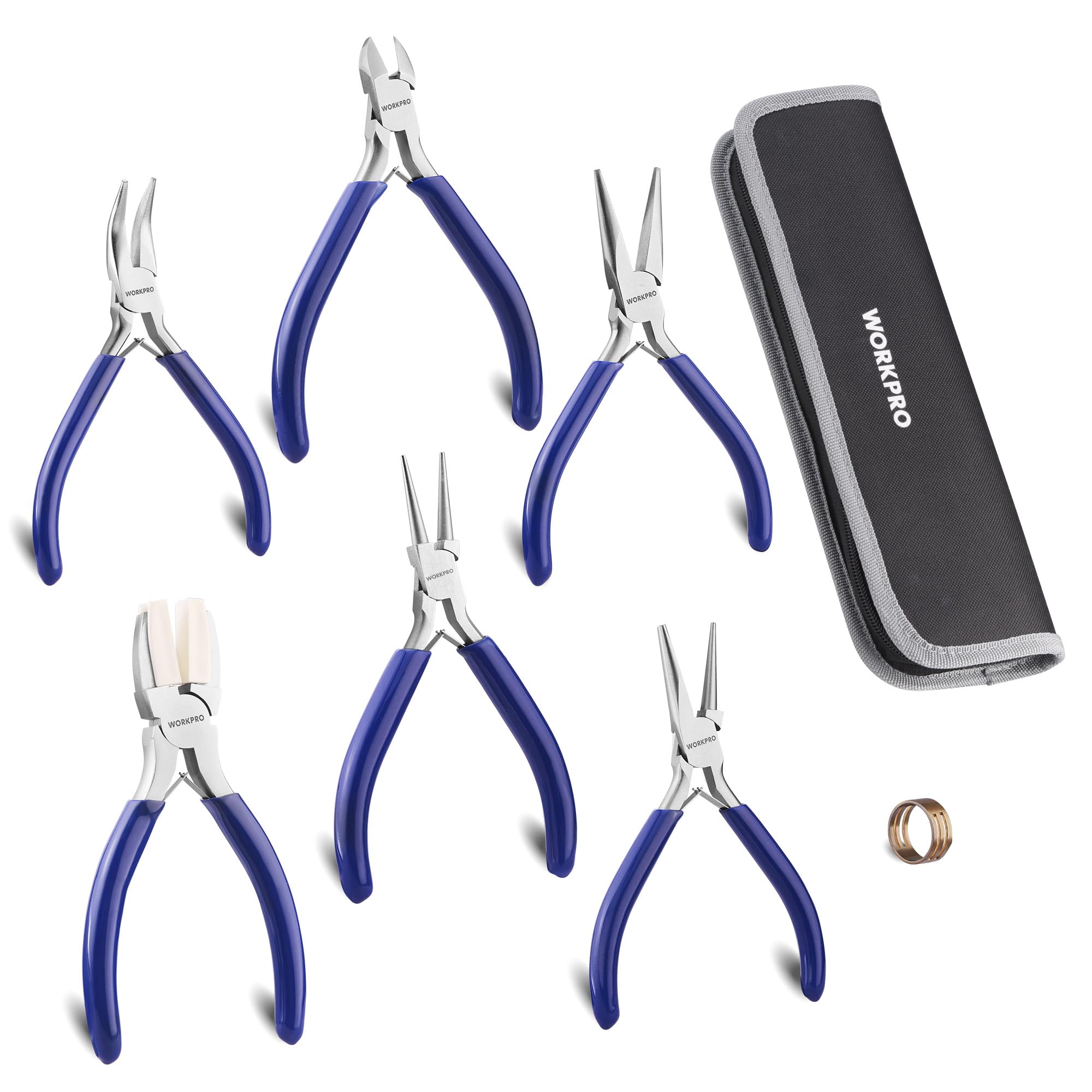 WORKPRO Jewelry Pliers Set, 7-Piece Jewelry Making Tools Kit with Pouch