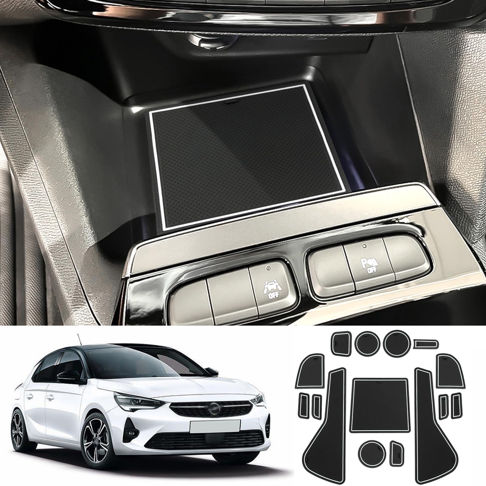 GAFAT Compatibel met Opel Corsa F 2020-2024 2025 (handrem) Corsa F 2024 antislip rubberen antislipmatten middenconsole mat, deurnaad [Niet geschikt