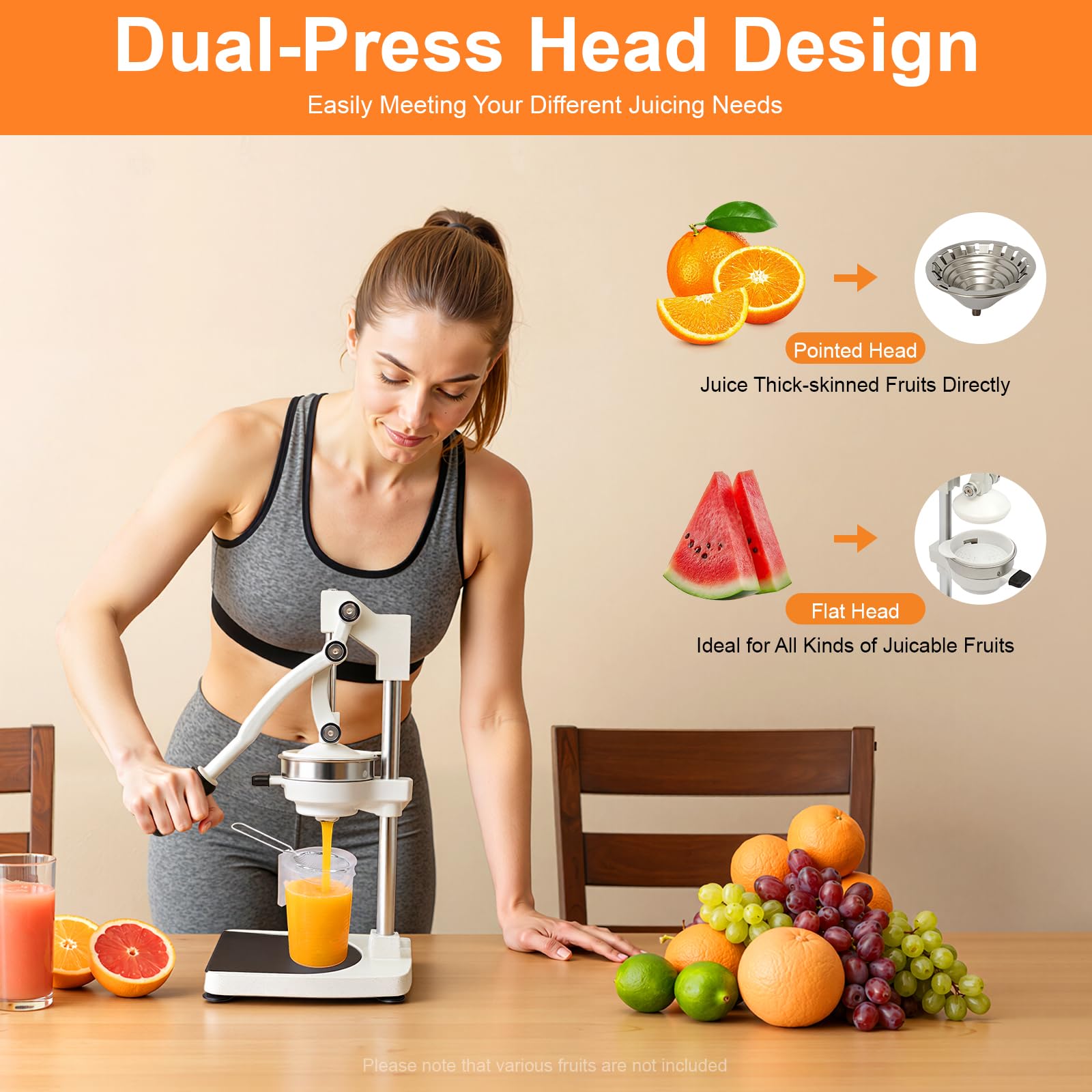 Exprimidor manual de acero inoxidable 304 de grado alimenticio, con 2 cabezales de prensado, exprimidor profesional para naranjas, limones, granadas, hogar y comercio