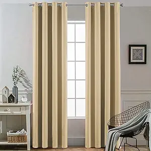 Yakamok Thermal Insulated Grommet Blackout Draperies/Drapes for Bedroom Window,Room Darkening Curtain Panels with 2 Tie Backs Included (2 Panels, W52 x L84 -Inch, Beige)