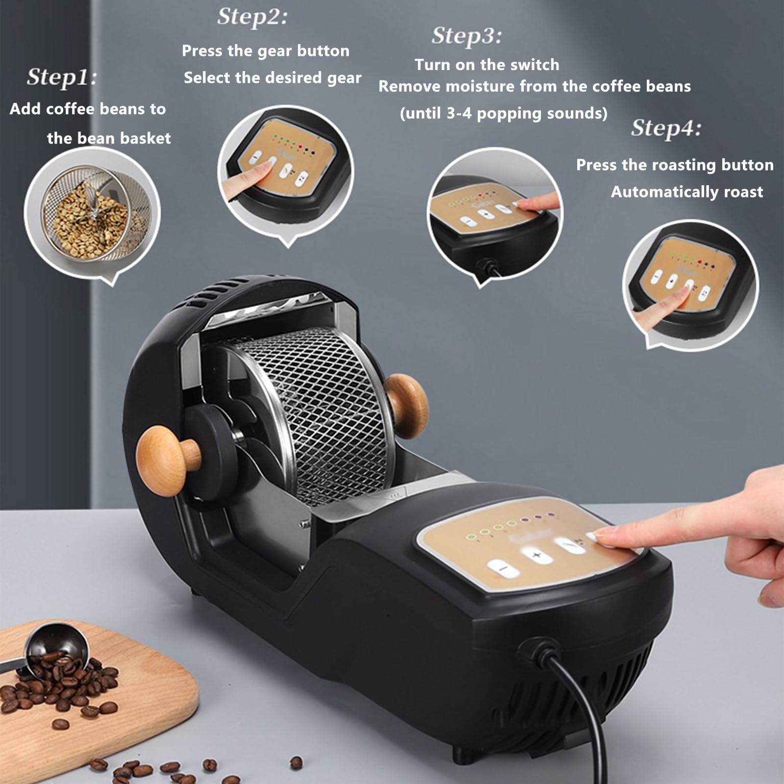 Amazon | 電動コーヒー豆焙煎機、全自動家庭用コーヒー焙煎機、焙煎量