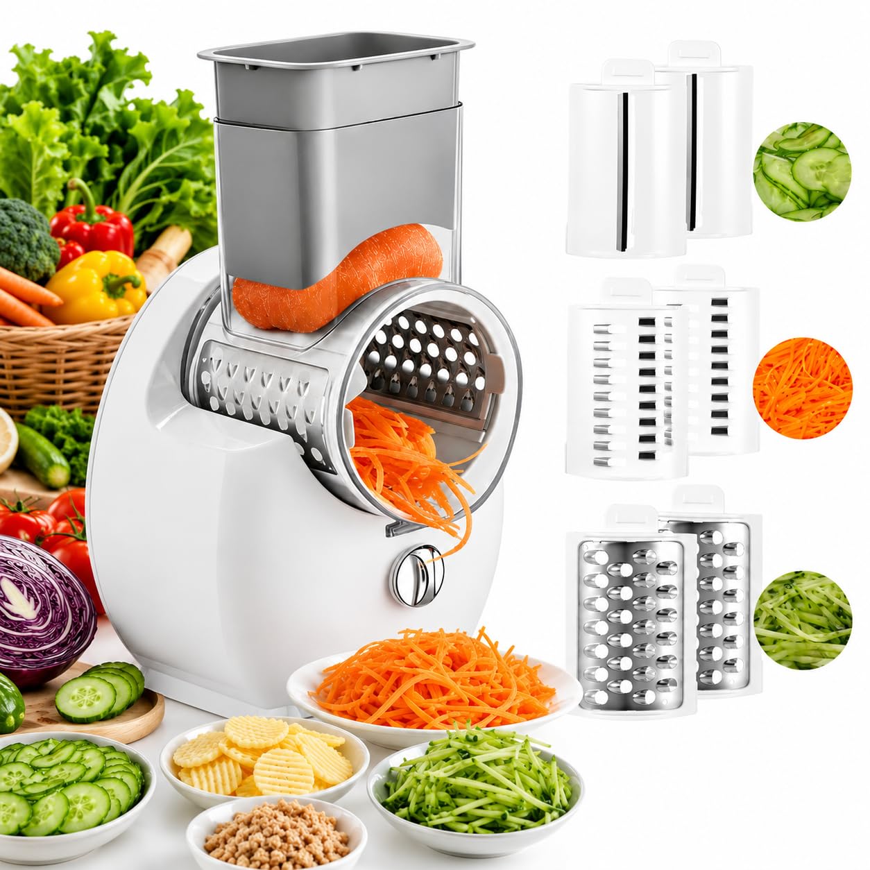Electric Cheese Grater UK 50w Rotary spiralizer for Vegetables with 3 Blad