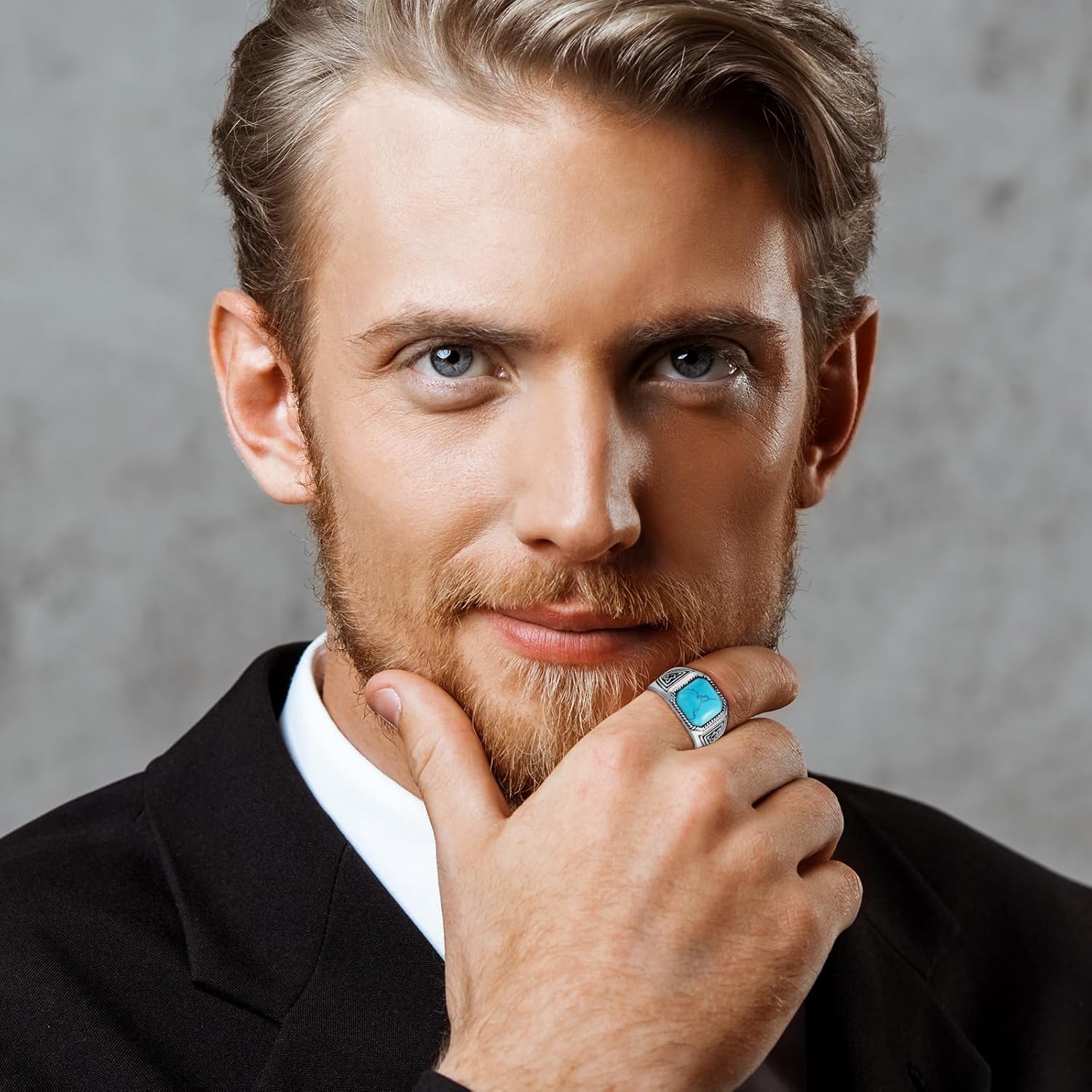 Vintage Turquoise Rings for Men 925 Sterling Silver Mens Ring Mens Turquoise Ring Anillos de Hombre Celtic Mens Cocktail Rings Pinky Thumb Ring Band for Dad Father Jewelry Gift Size 8 - Image 5