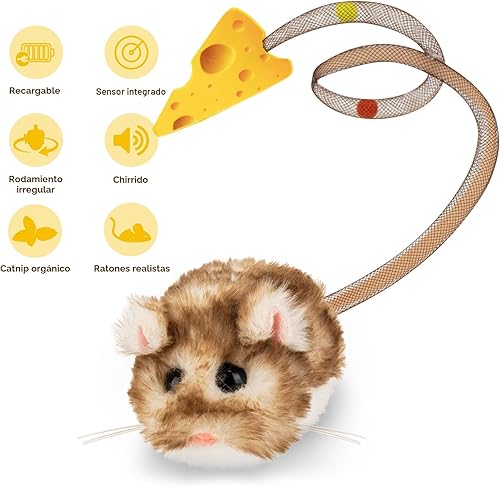 Migipaws Interactive MigiMouse Cat Toy 360° Rolling & — top-down angle highlighting key features
