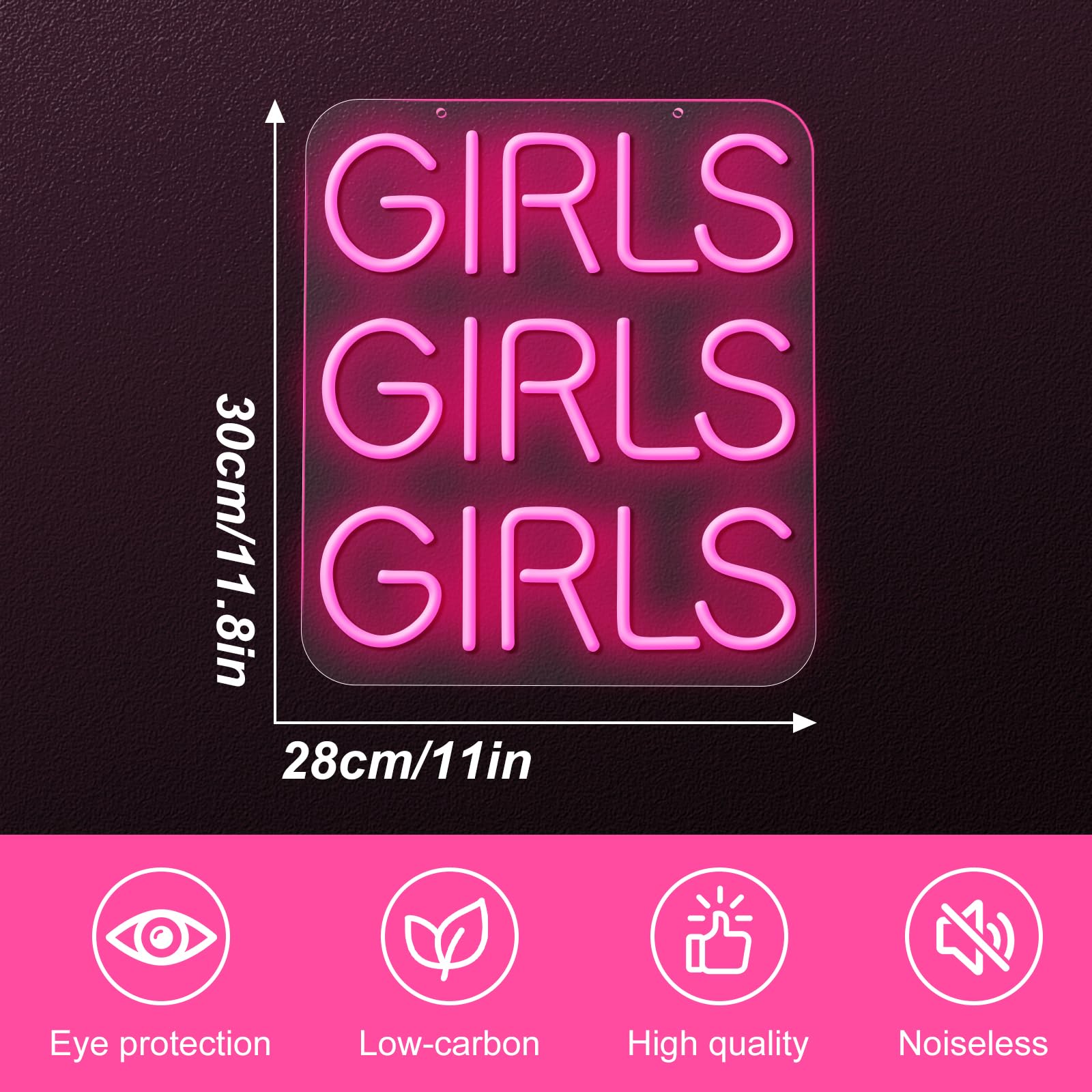 Flixyticy GirlsGirlsGirls Neon Signs, Pink Words LED Hanging Light Sign USB Powered Dimmable for Girls Room Women Bedroom - Image 2