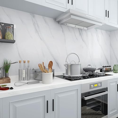 Miniatura 5 de JSEVEM Papel tapiz extra grueso de 24 x 354 pulgadas, color blanco y gris, extraíble, papel de contacto de mármol blanco y gris, vinilo moderno, con