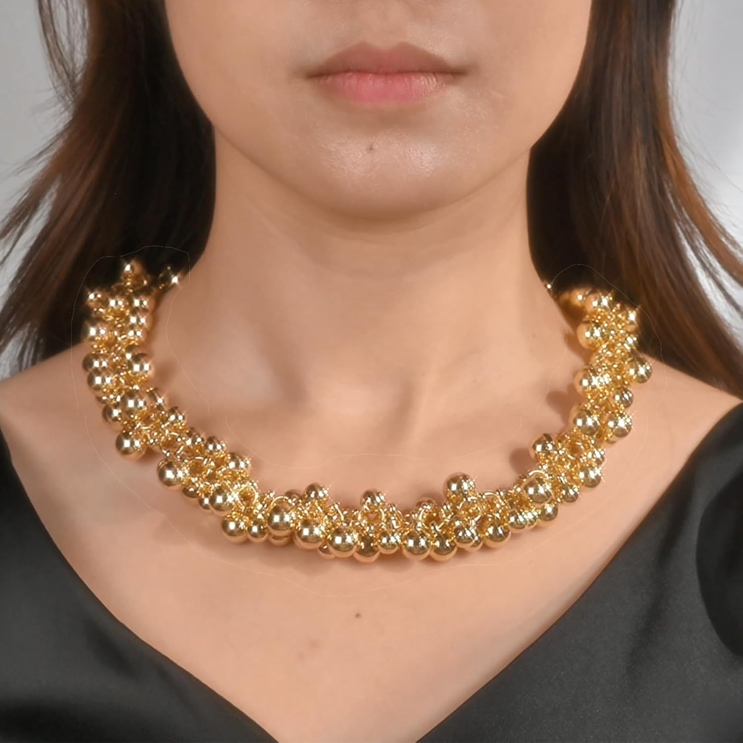Statement Necklace for Women Ball Beaded Design Chunky Gold Necklace Trendy Lightweight Necklace for Party Gift - Image 2