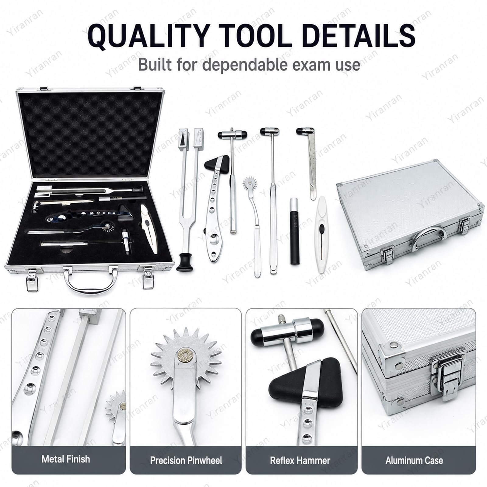 Set diagnostico per Esame neurologico, Kit di percussioni da 7 Pezzi per Test di sensibilità, Strumenti per Test sensoriali, per Test clinici di sensibilità e Vibrazione