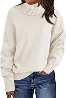 Saodimallsu Women's Cowl Neck Turtleneck Sweater: Soft Knit Long Sleeve Loose Fit Fall Pullover Top