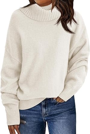Saodimallsu Womens Turtleneck Sweaters Long Sleeve Casual Soft Knit Loose Fit Basic Fall Pullover Sweater Tops