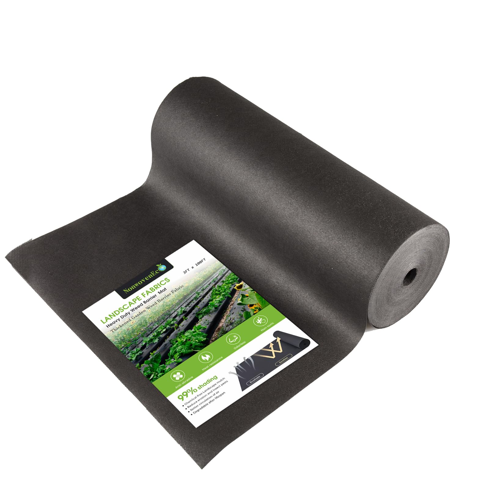 NonwovenEcoWeed Barrier Pro 2.0, Heavy Duty Landscape Non-Woven Fabric, High Permeability Ground Cover Mat, Commercial Driveway Fabric (3.2oz-3FT * 100FT)