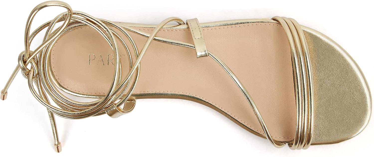 PARTY Women's Strappy Sandals Lace Up Flats Tie Up Open Toe Ankle Strap Shoes - Image 5