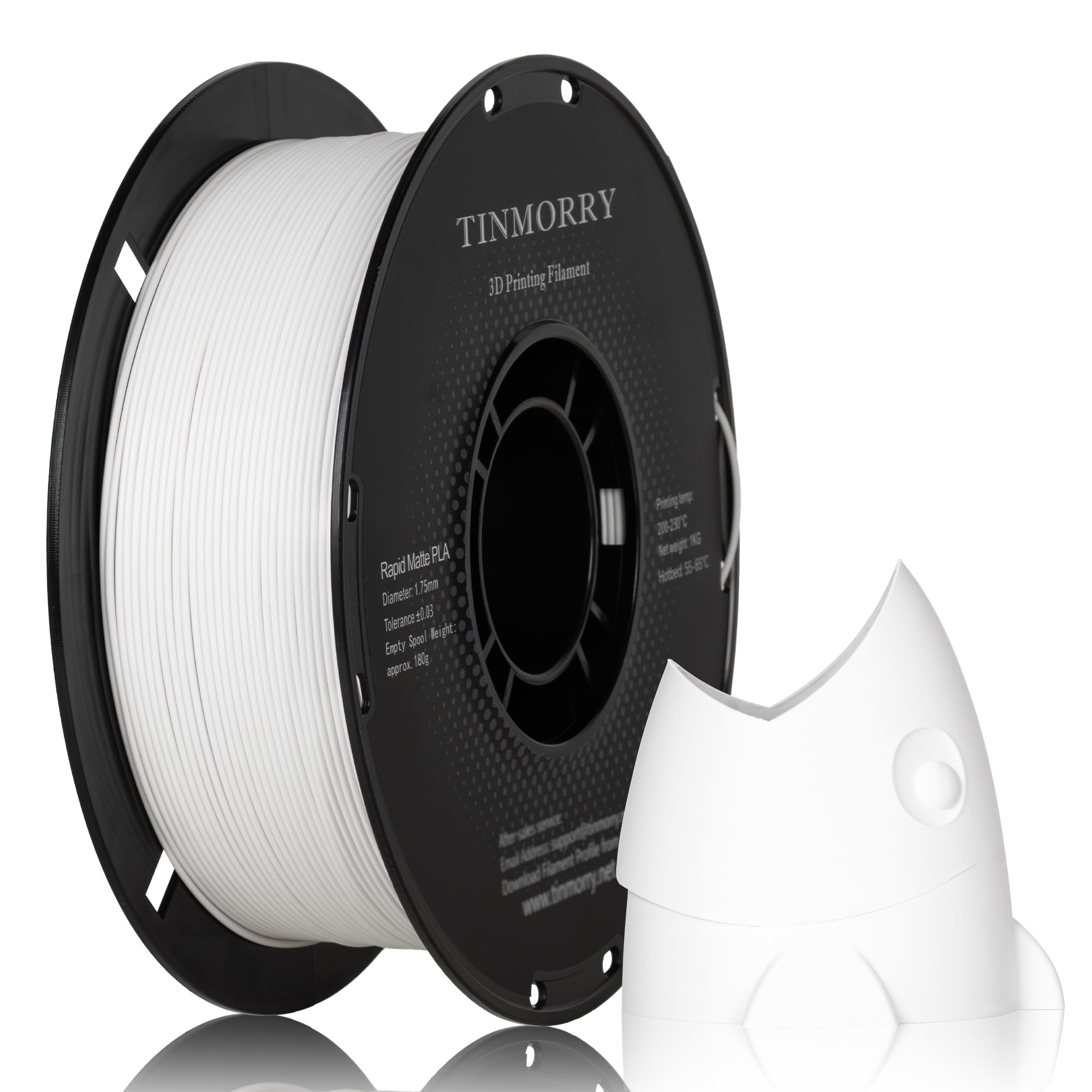 TINMORRY Matte PLA Filament 1.75 mm, 1 KG, Matte White | Matte Finish, Easy Printing, Smooth Feeding, Low Warping, Hides Layer Lines, Compatible with Most FDM 3D Printers