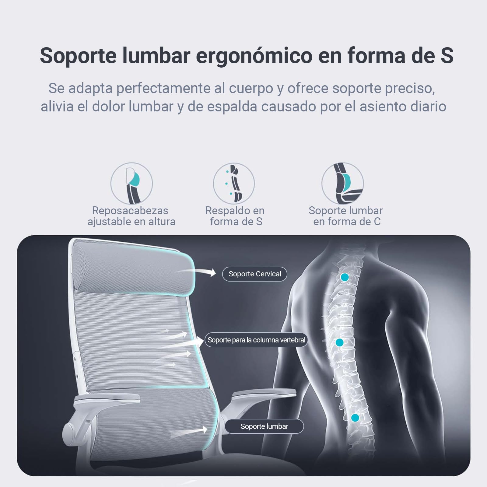 MELOKEA Silla de Oficina, Silla de Escritorio, Reposabrazos Abatibles, Gris | Reposacabezas Ajustable, Asiento Mullido, Soporte Lumbar Ergonómico, Transpirable, Ahorro de Espacio, Certificada EN 1335